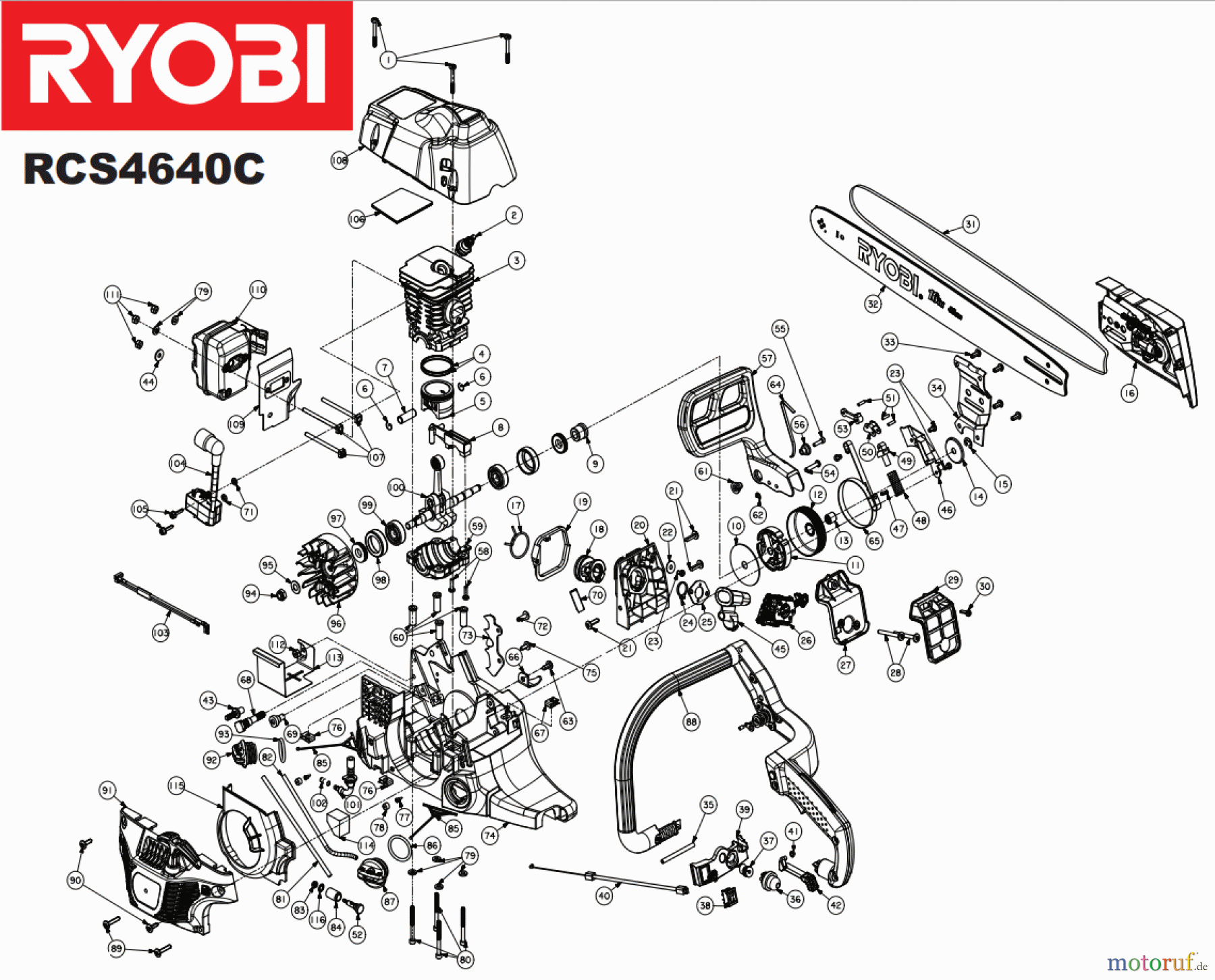  Ryobi Kettensägen Benzin RCS4640C Seite 1