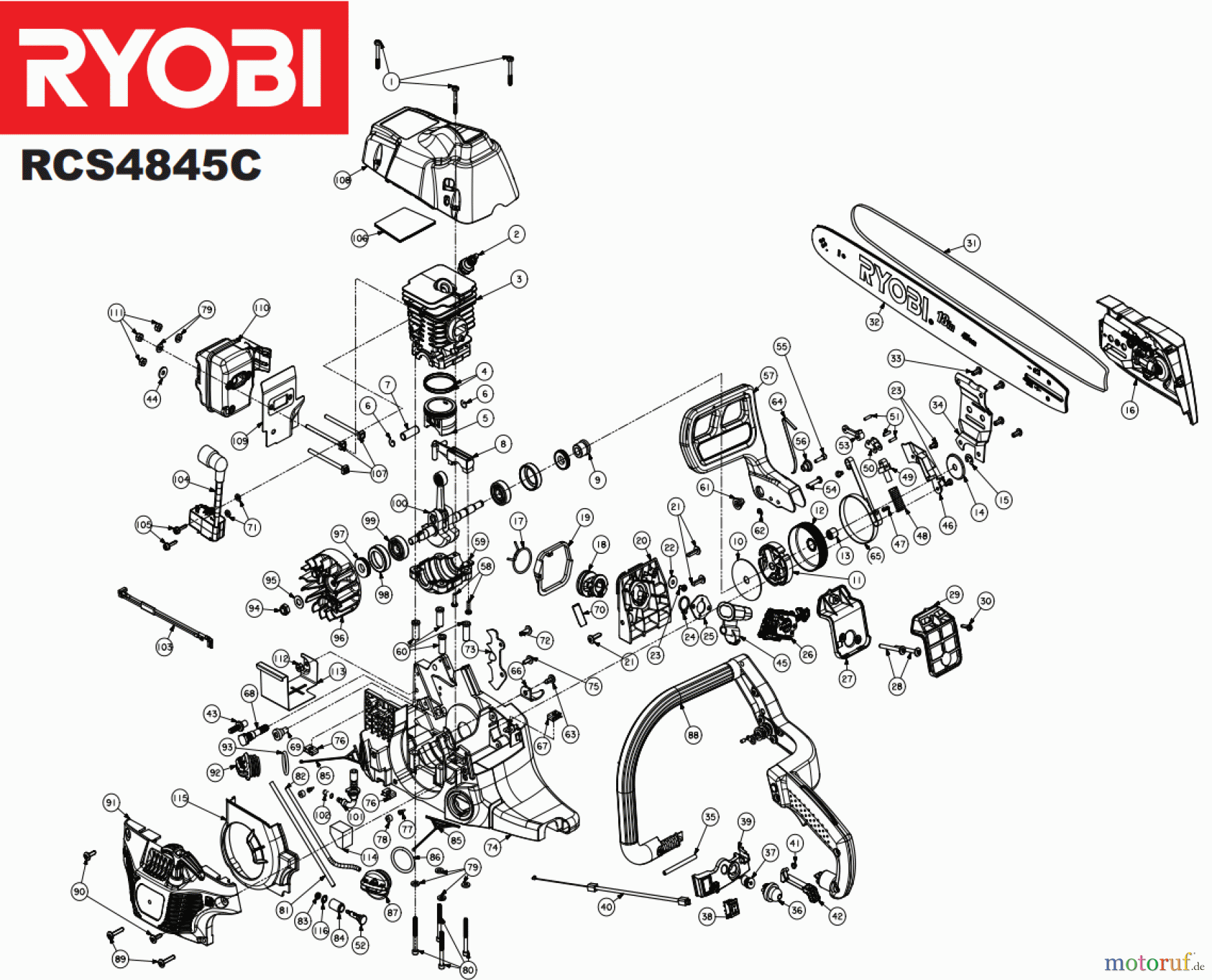  Ryobi Kettensägen Benzin RCS4845C Seite 1