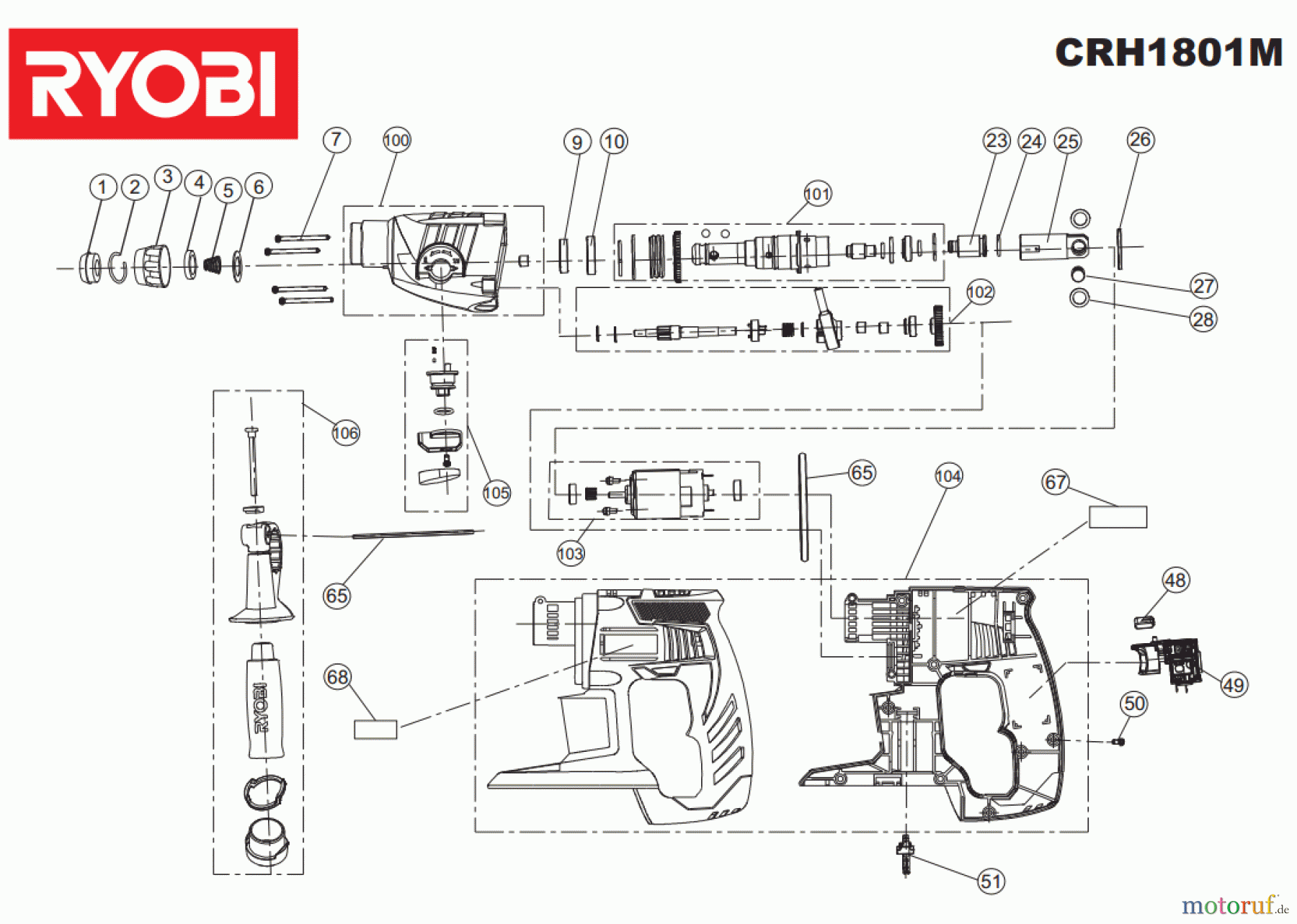  Ryobi (Schlag-)Bohrschrauber Bohrhämmer CRH1801M