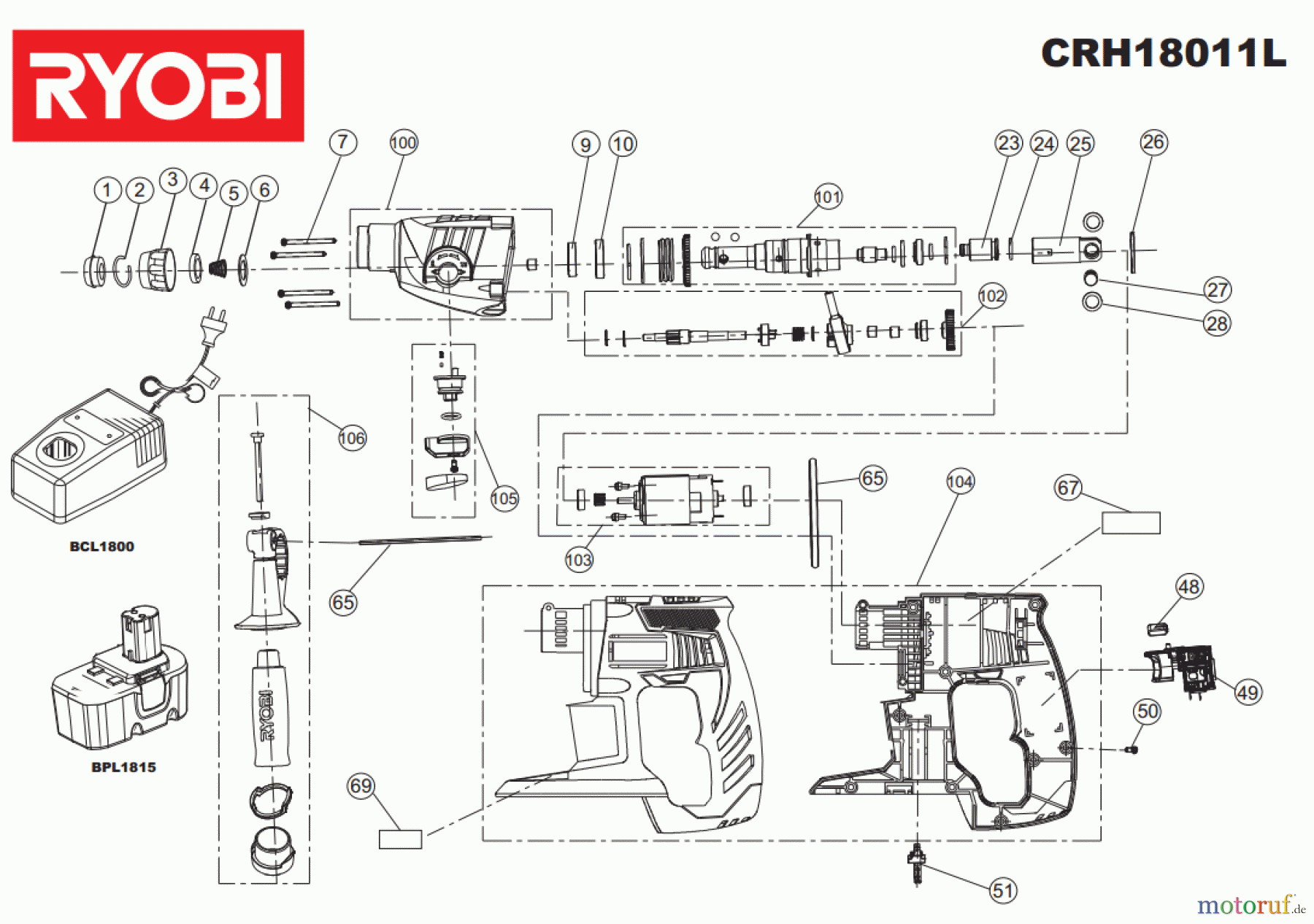  Ryobi (Schlag-)Bohrschrauber Bohrhämmer CRH18011L