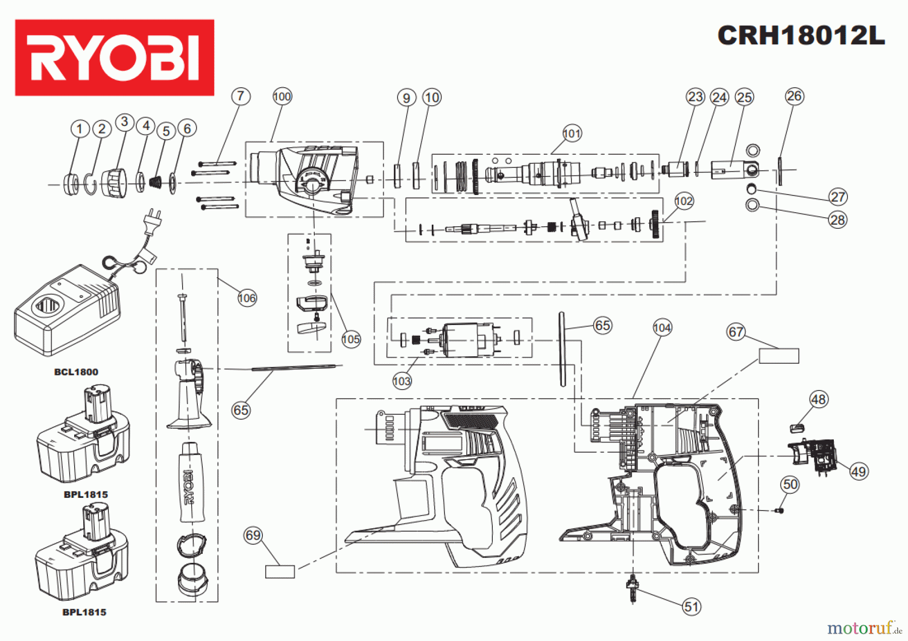  Ryobi (Schlag-)Bohrschrauber Bohrhämmer CRH18012L