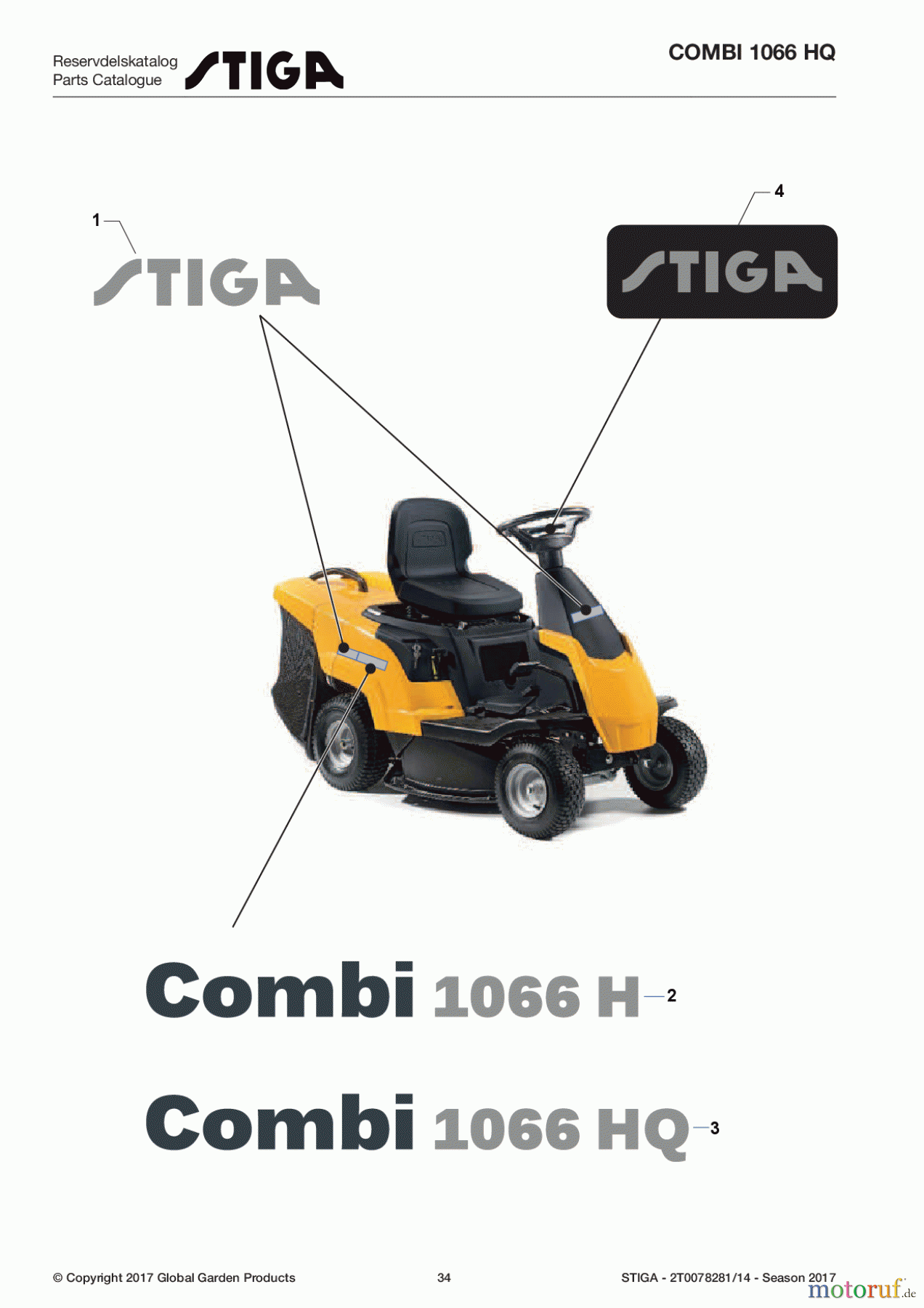  Stiga Rasentraktoren Riders Combi 2017 COMBI 1066 HQ 2T0078281/14 - Season 2017 Labels