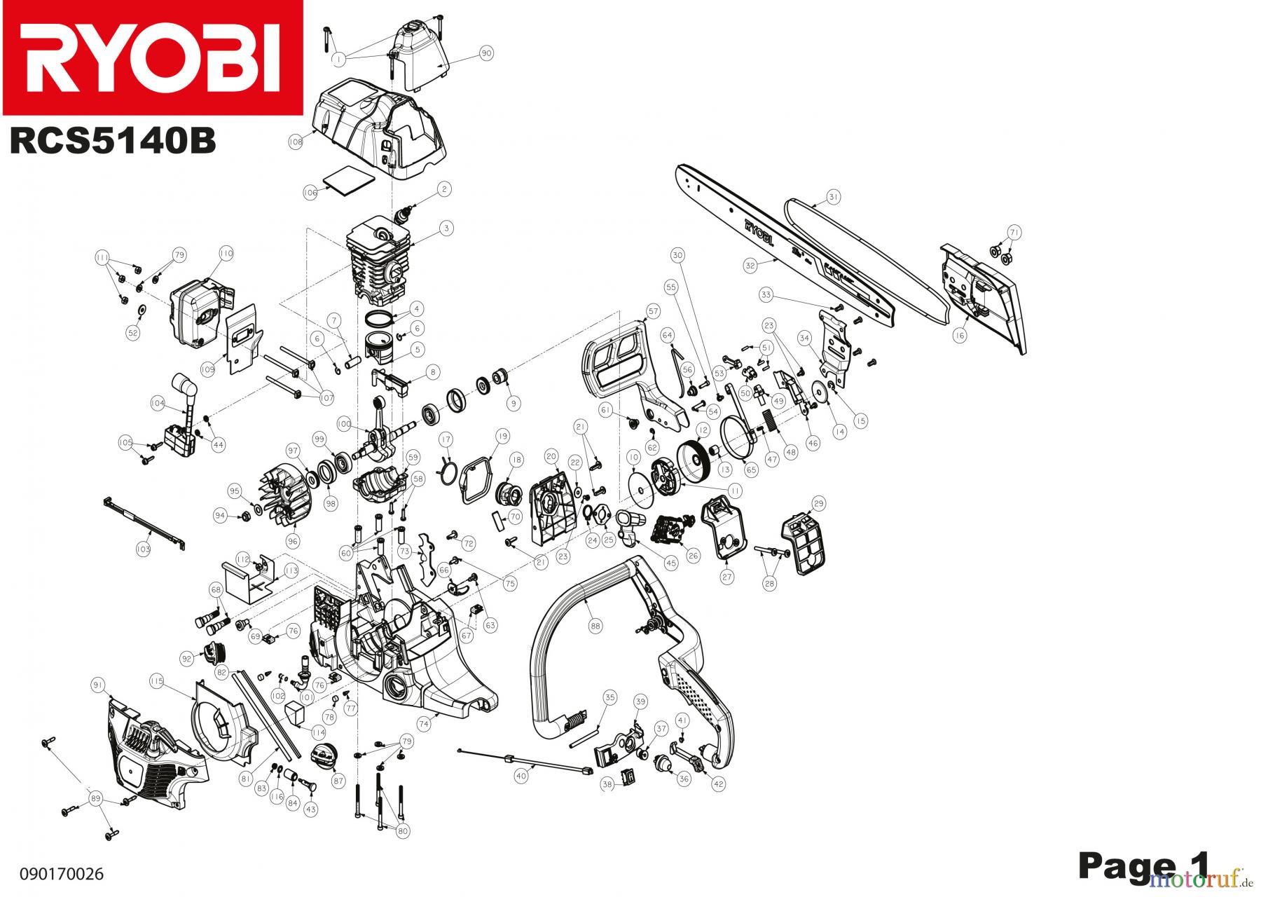  Ryobi Kettensägen Benzin RCS5140B Seite 1