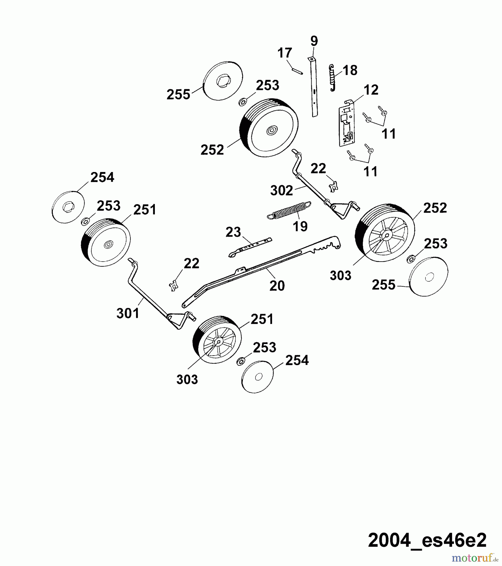  Wolf-Garten Tondeuse électrique Esprit 46 E 4620680 Série B, C  (2004) Réglage hauteur, Roues