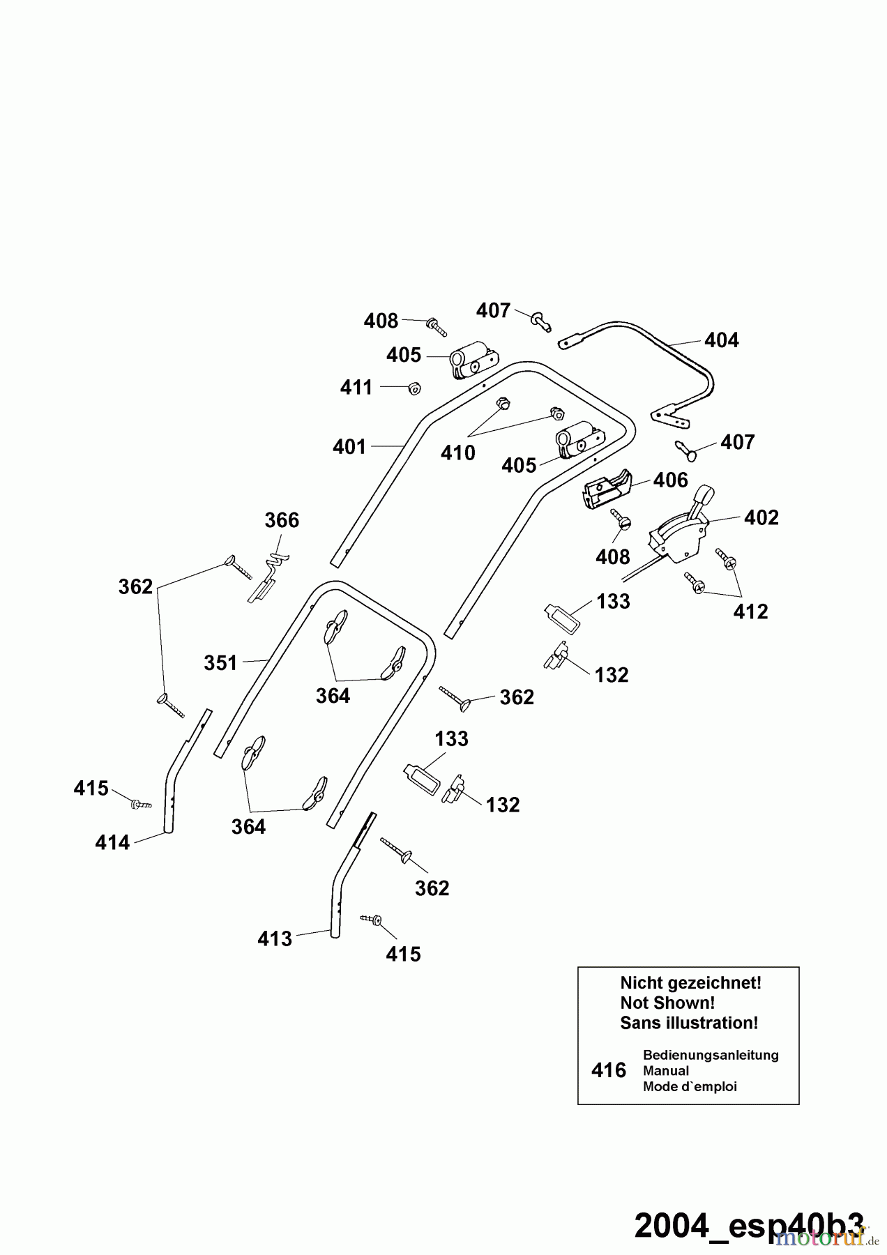  Wolf-Garten Tondeuse thermique Esprit 40 B 4001000 Série E  (2004) Brancard