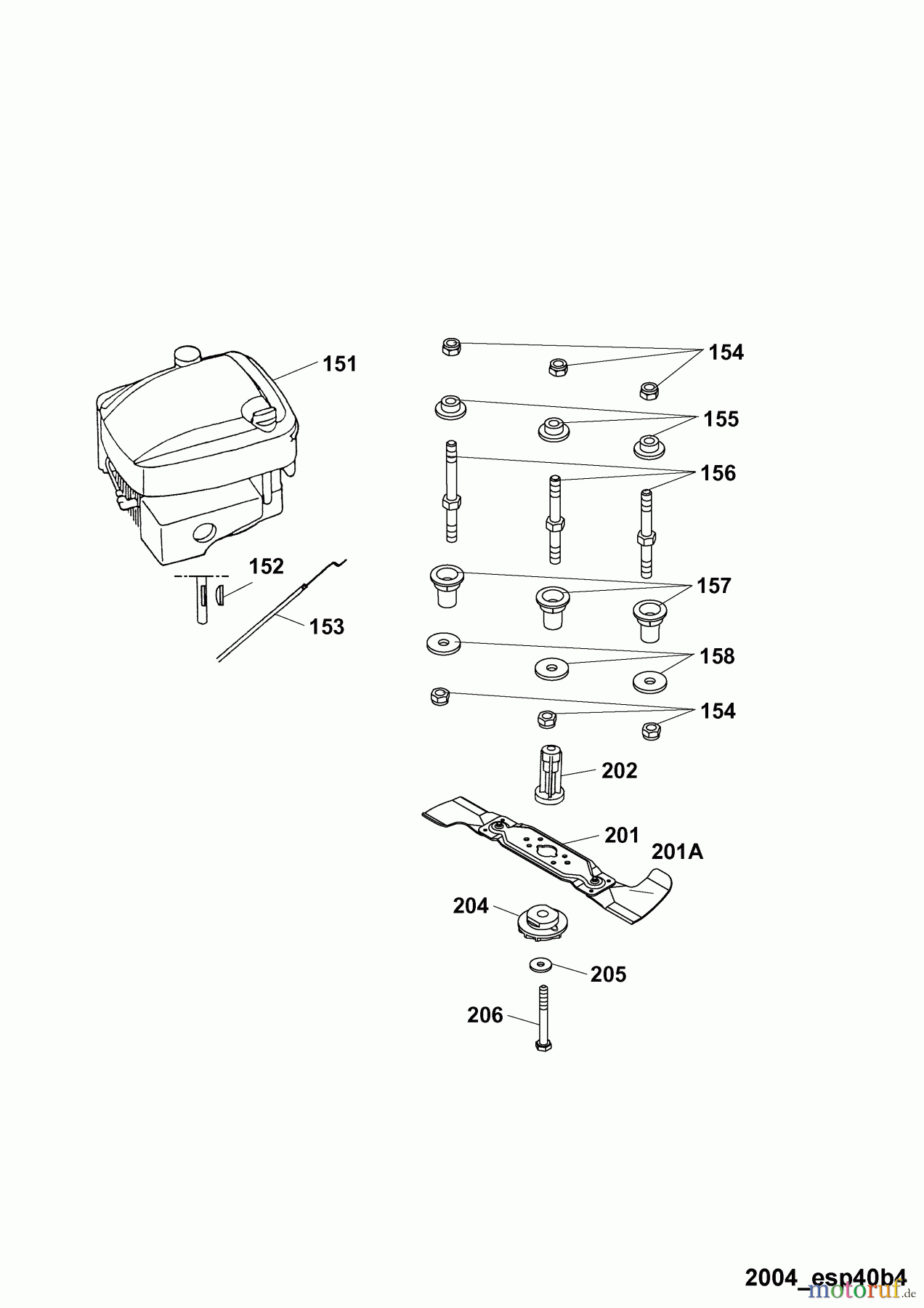  Wolf-Garten Tondeuse thermique Esprit 40 B 4001000 Série E  (2004) Lame, Moyeu de lame, Moteur
