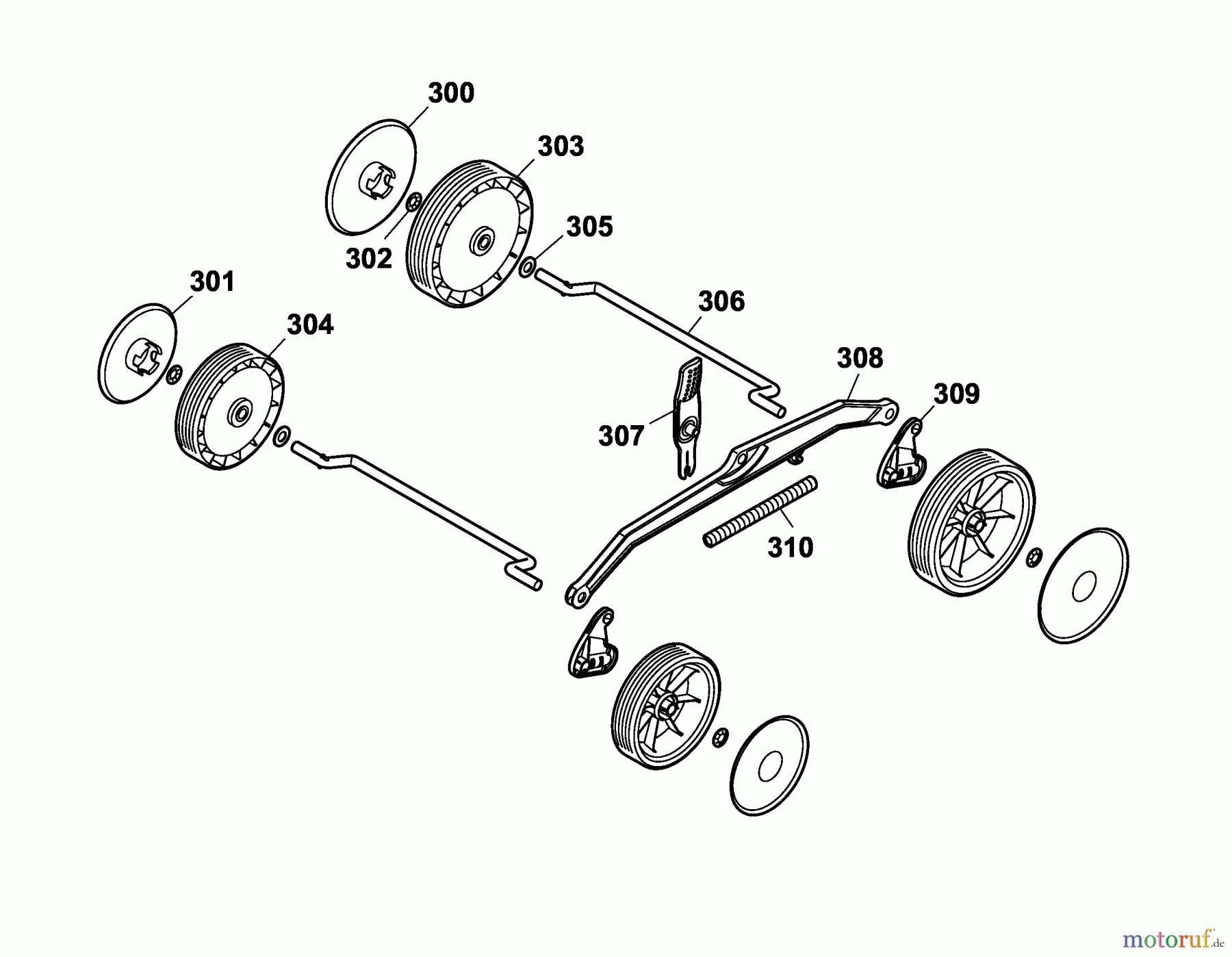  Wolf-Garten Tondeuse électrique Compact plus 34 E 4904000 Série A  (2005) Roues, Réglage hauteur de coupe