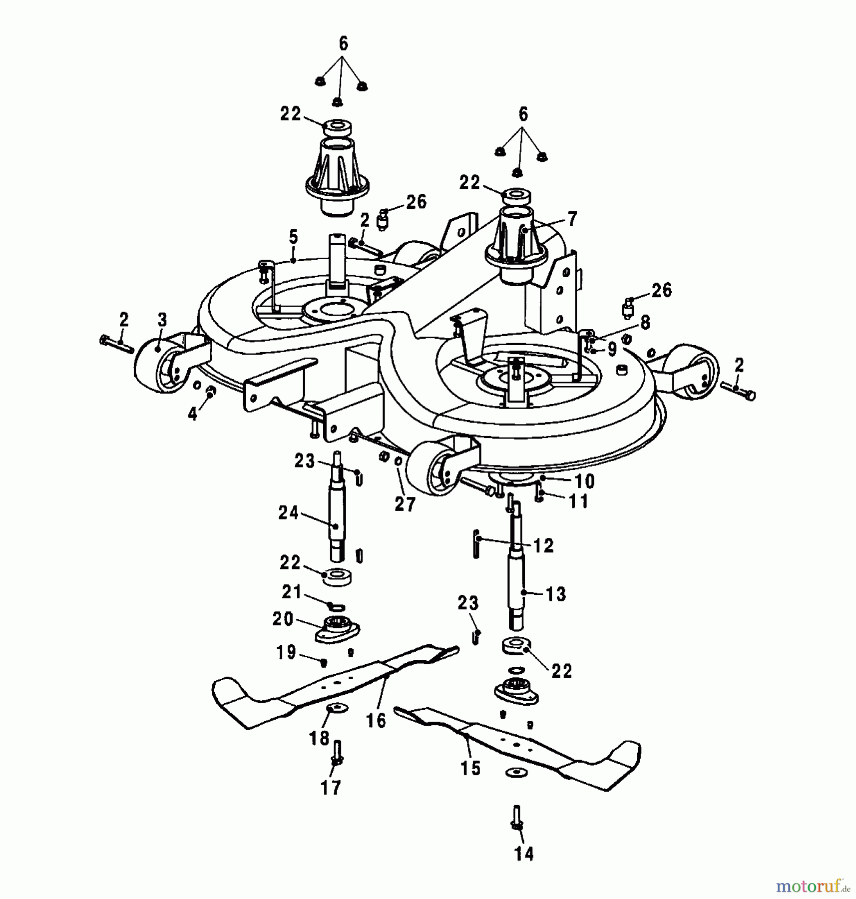  Wolf-Garten Tracteurs de pelouse Trac OHV 6 6200000 Série A  (2001) Carter plateau de coupe, Lame, Moyeu de lame
