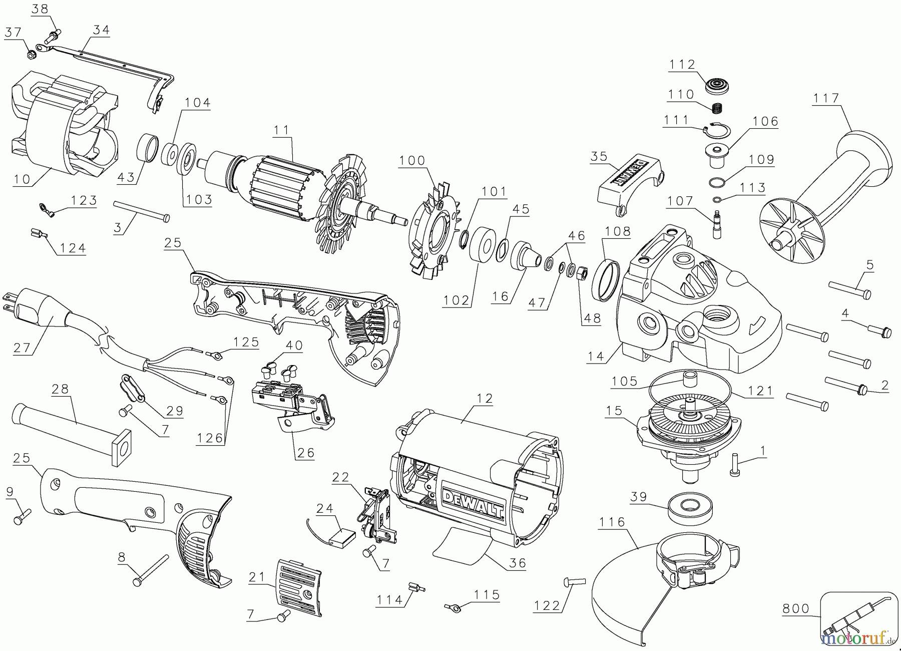  DEWALT USINAGE DES MÉTAUX MEULEUSE D'ANGLE 230MM 5000RPM LAG W/9INCH GUARD D28493N Seite 1