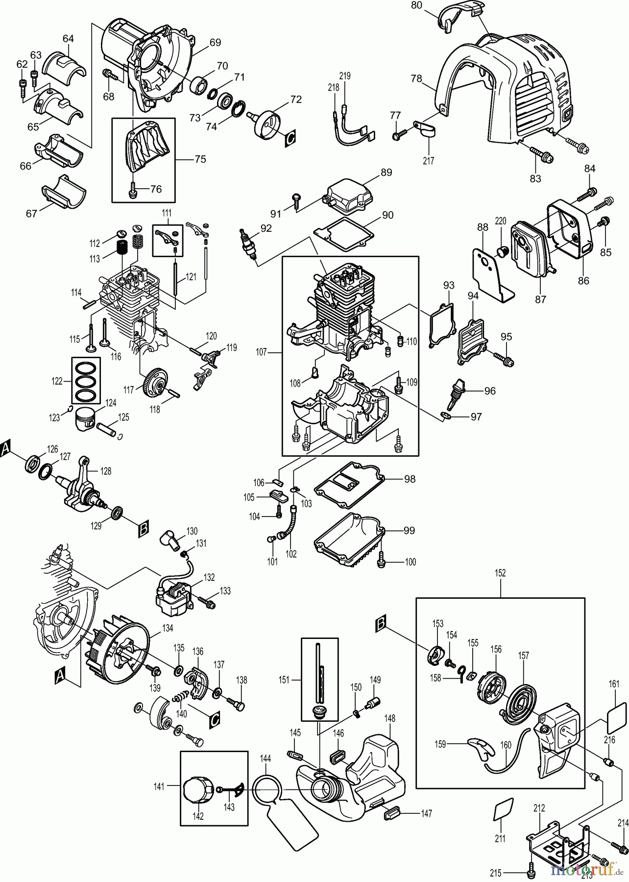  Dolmar Motorsensen & Trimmer Benzin 4-Takt MS-245.4 U (USA) 2  Kurbelgehäuse, Zylinder, Zündung, Schalldämpfer, Kraftstofftank