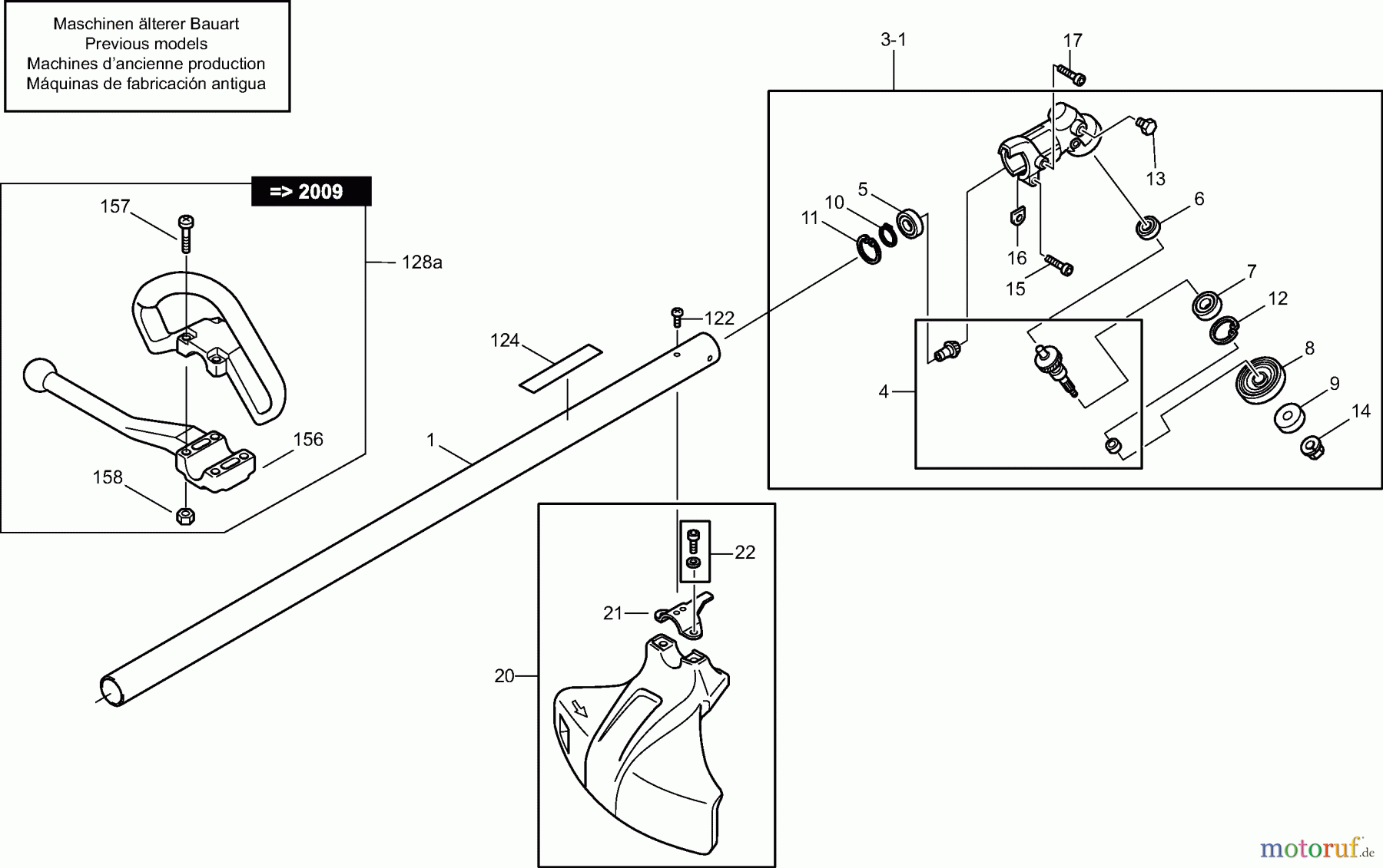  Dolmar Motorsensen & Trimmer Benzin 2-Takt MS-20 C 1b  Hauptrohr, Griff, Schutzhaube, Getriebe