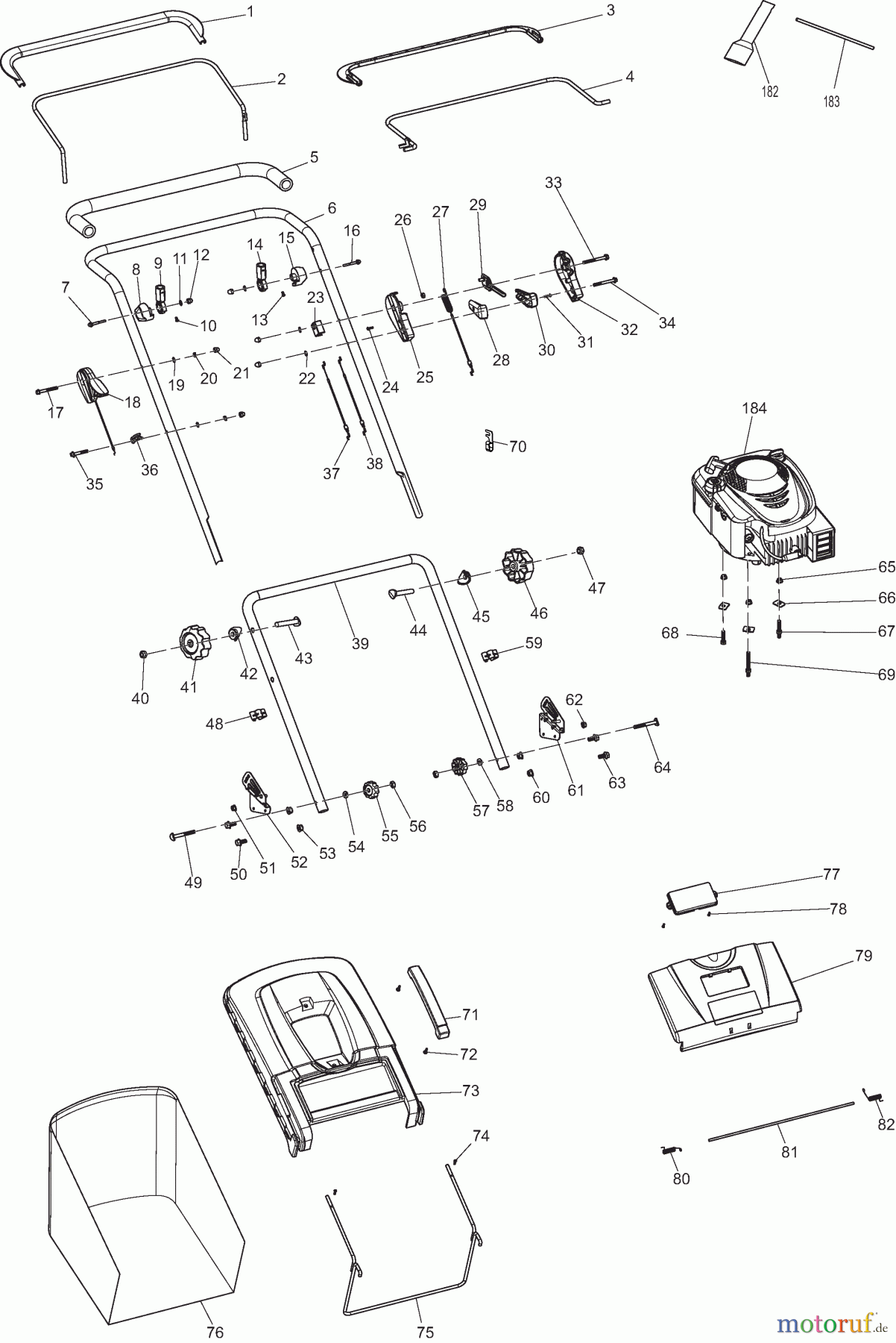  Dolmar Rasenmäher Benzin PM5600S3R 1  Führungsholm, Grasfangkorb