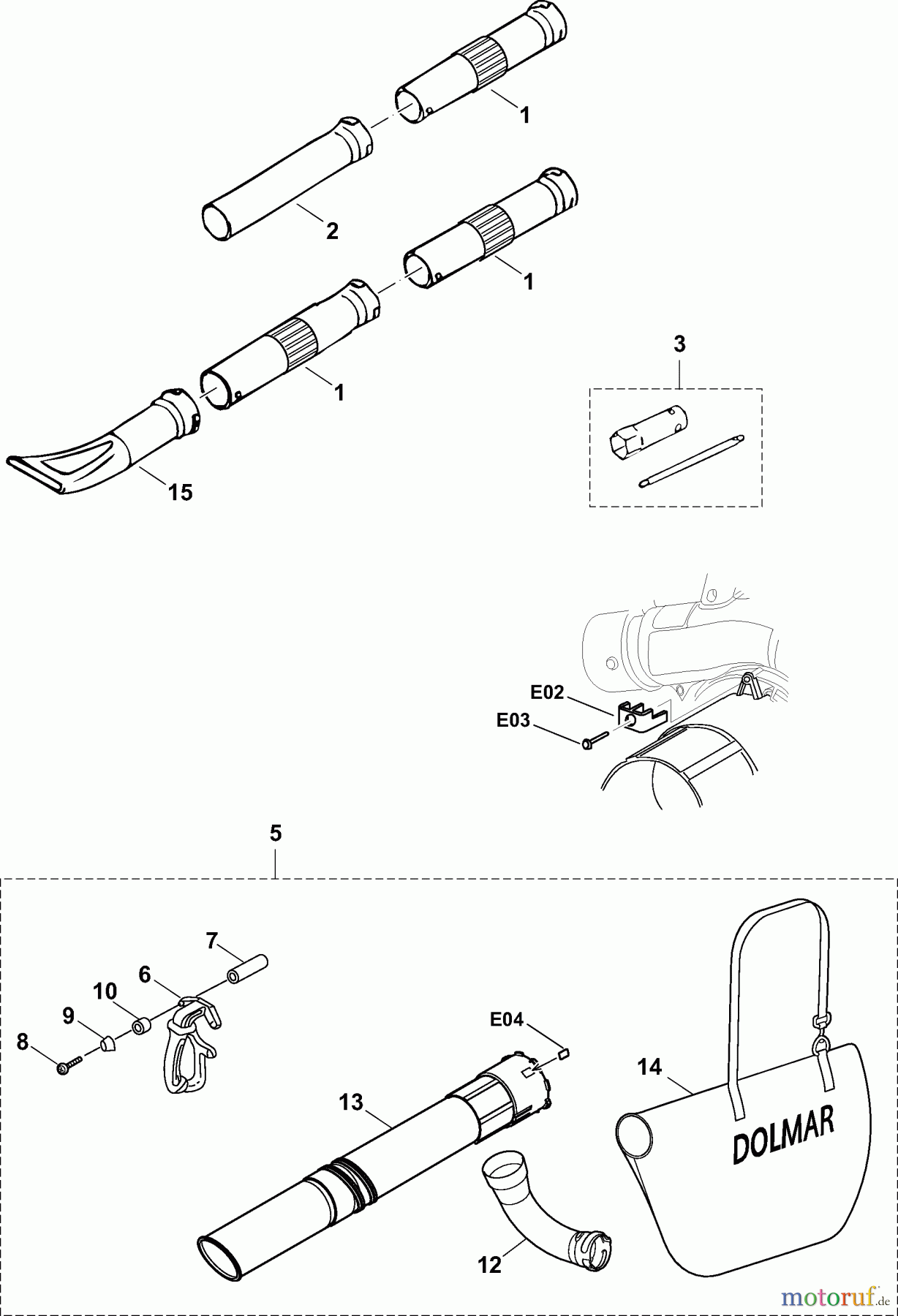  Dolmar Blasgeräte Benzin PB-250 5  Düsen, Saugset, Werkzeug