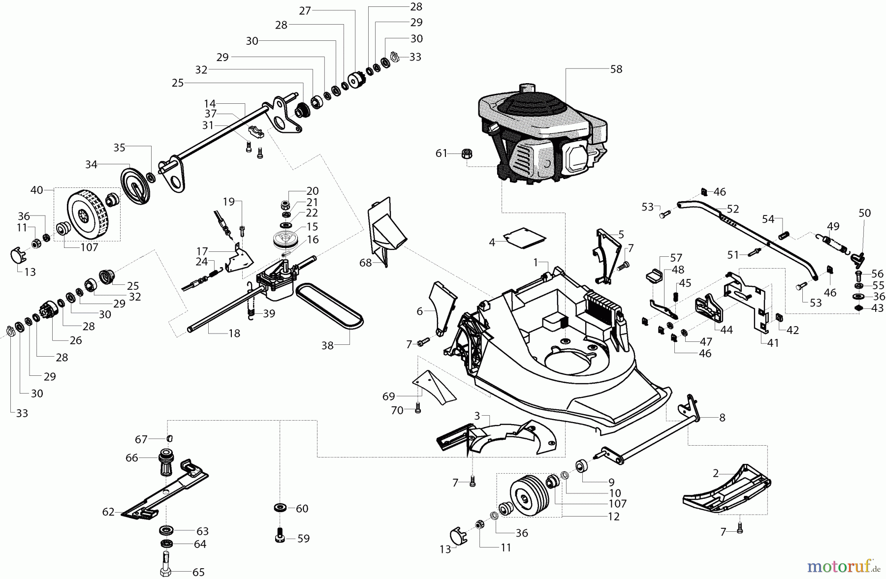  Dolmar Rasenmäher Benzin PM-4640 HSM PM-4640 HSM (2004) 6a  Gehäuse, Räder, Fahrwerksverstellung, Antrieb, Messer