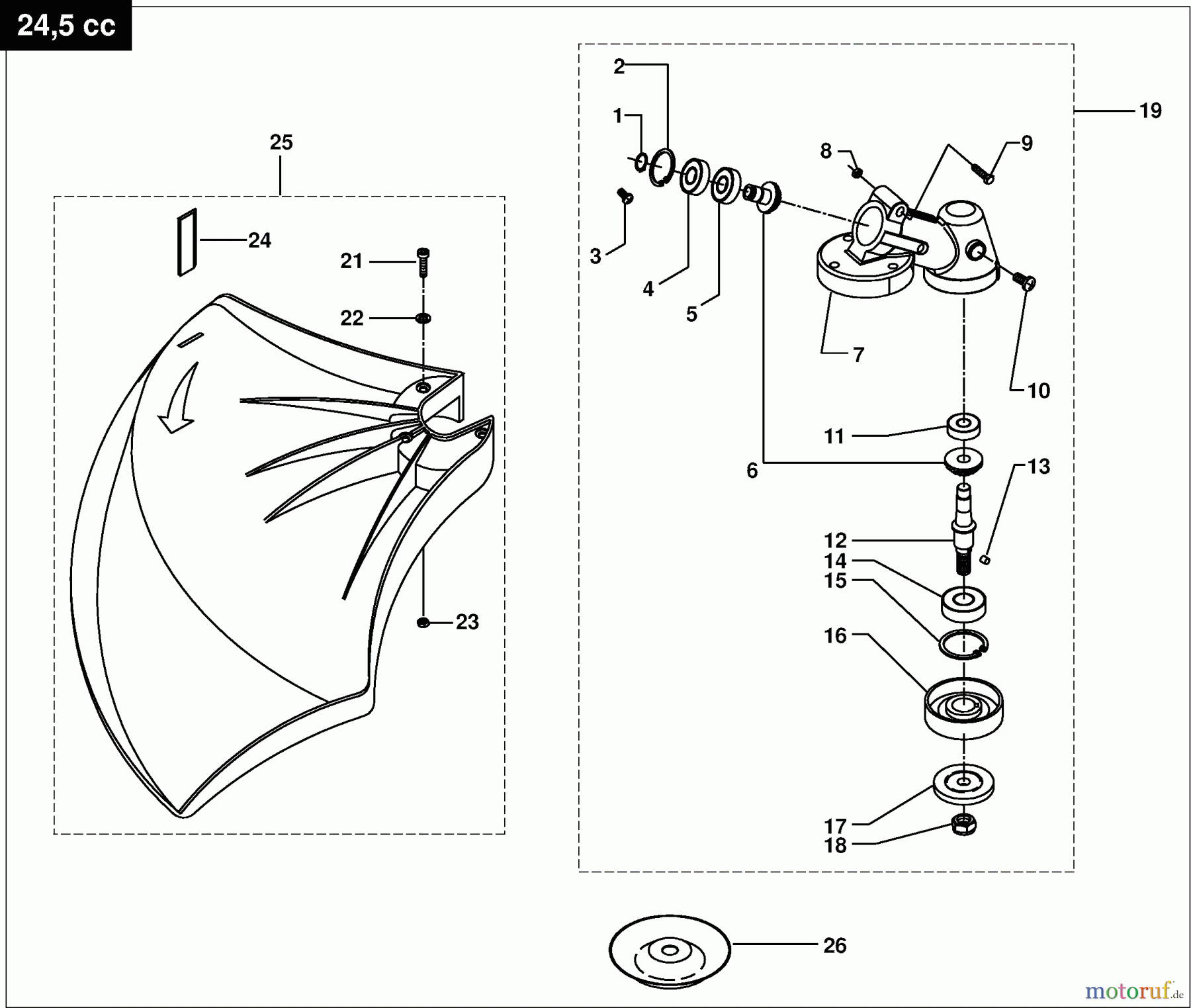 Dolmar Motorsensen & Trimmer Benzin 4-Takt MS-252.4 C 14 Schutzhaube, Winkelgetriebe