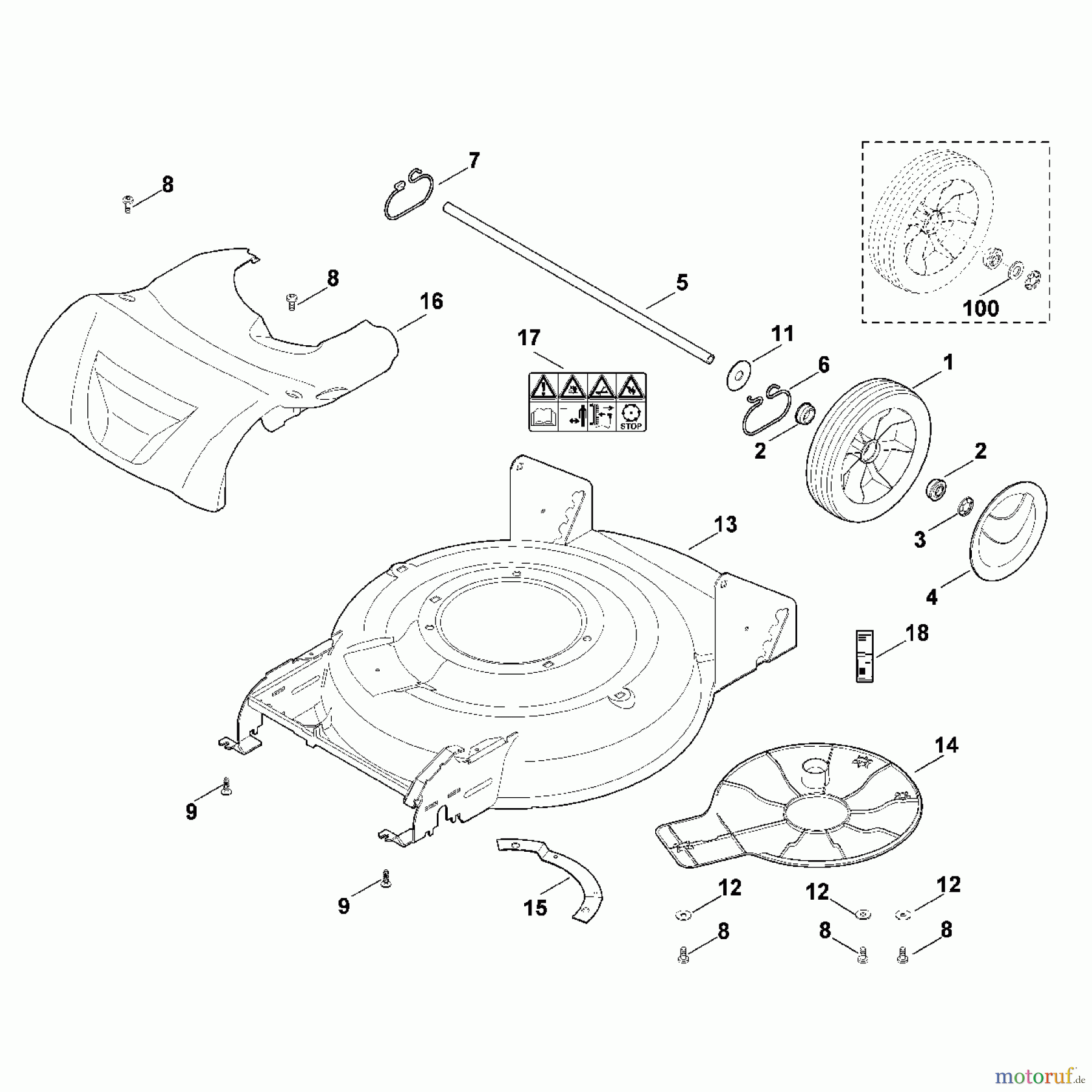 Viking Rasenmäher Benzinrasenmäher MB 2 RT C - Gehäuse, Hinterachse