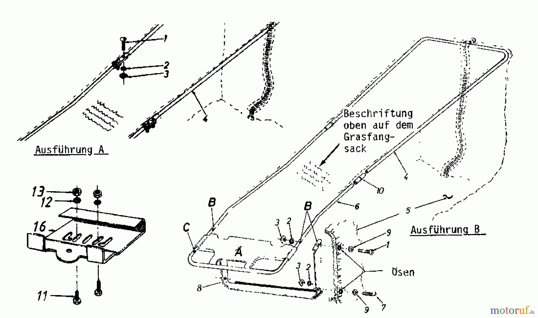  MTD Accèssoires Accèssoires tondeuse Dispositif de réception de l'herbe 003 - pour éjection laterale 19X-0030  (1985) Bac de réception de l'herbe