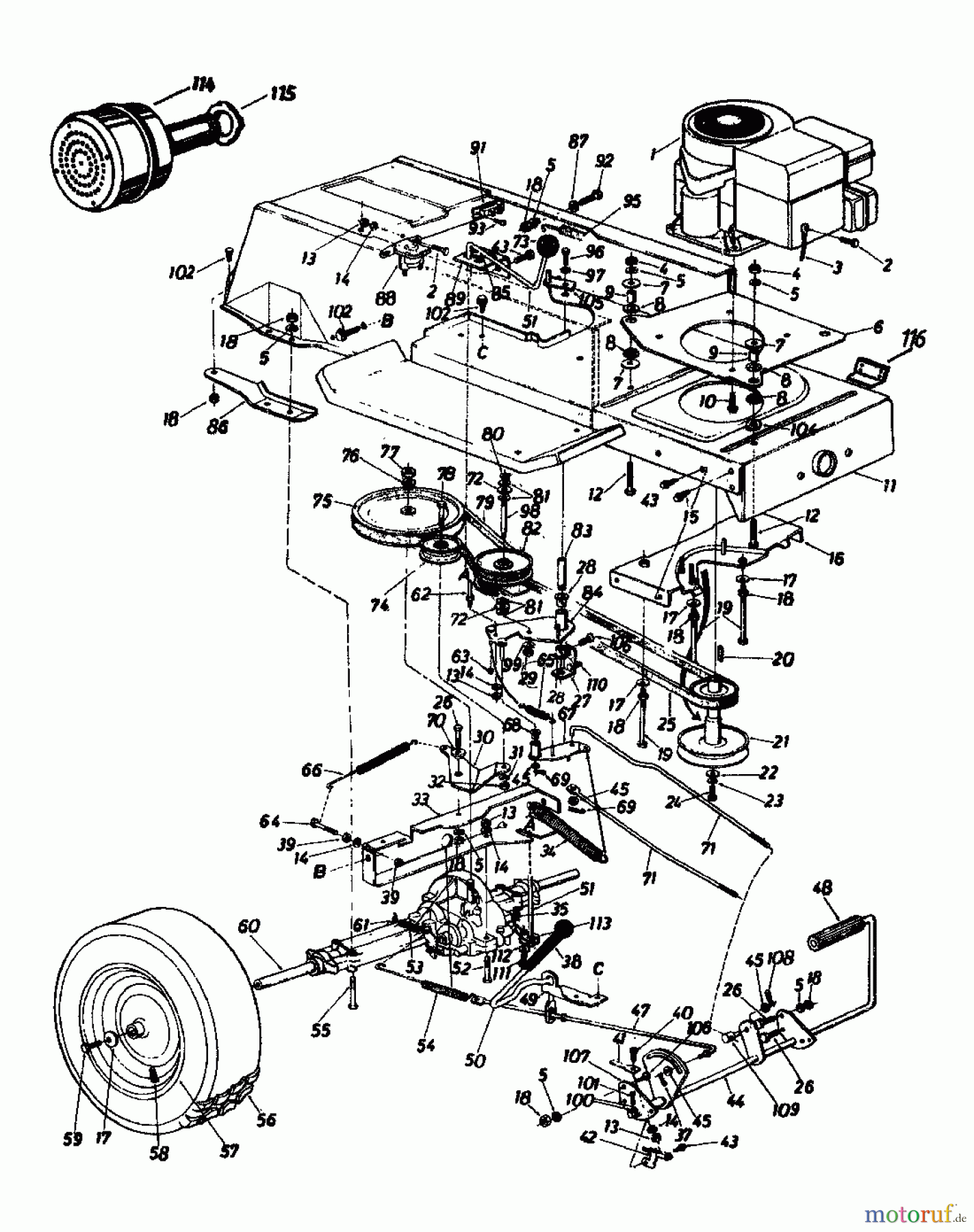  Super Tracteurs de pelouse Super 111 136-6981  (1986) Entraînement de roulement, Poulie moteur, Pedale, Roues arrière