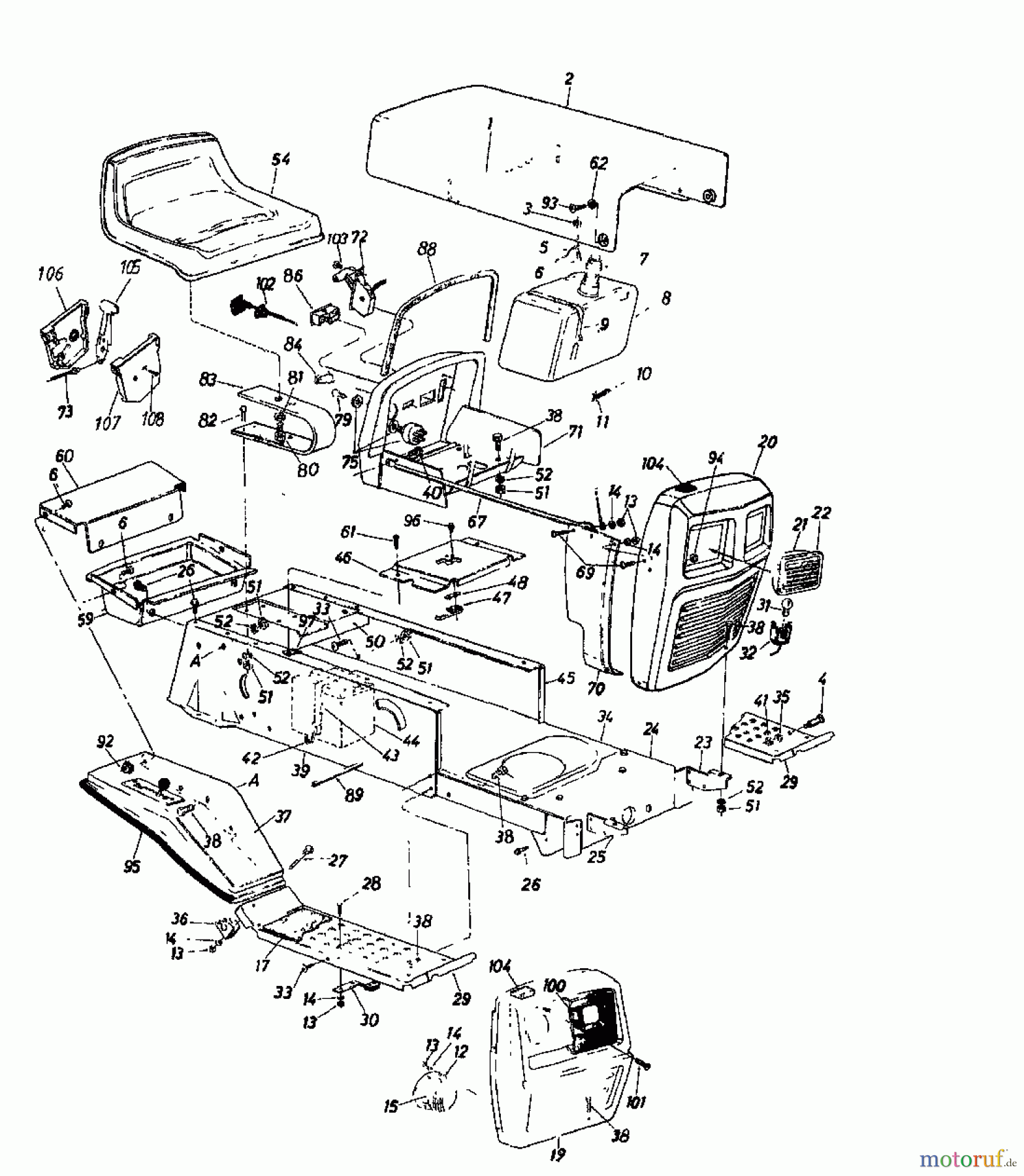  Super Tracteurs de pelouse Super 1196 137-6320  (1987) Tableau de bord, Capot de moteur, Jupe