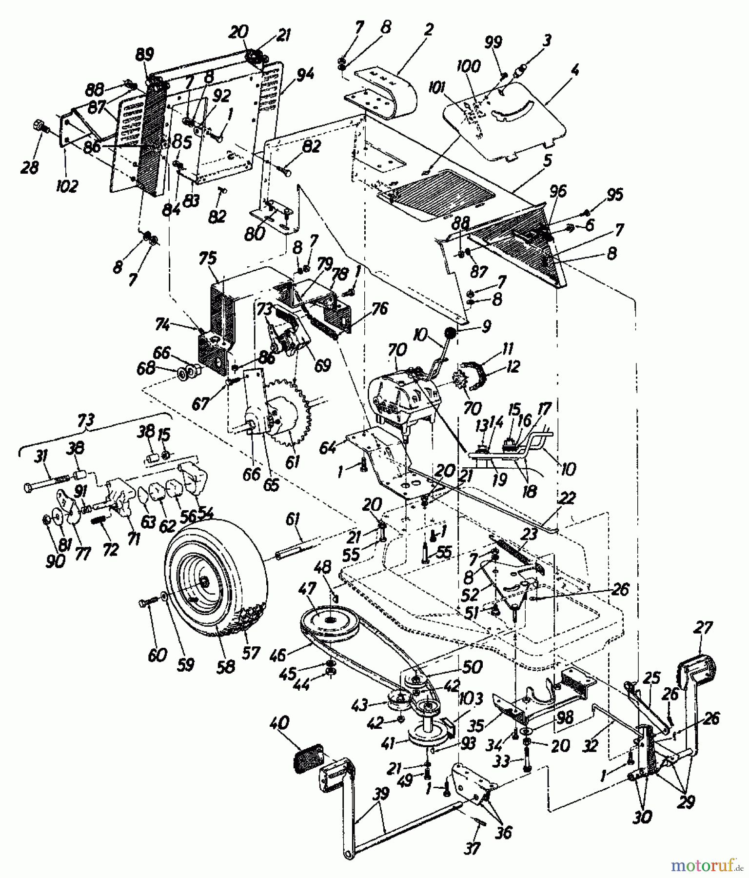  Columbia Tracteurs de pelouse RD 11/660 138-5240  (1988) Entraînement de roulement, Poulie moteur, Pedale, Roues arrière