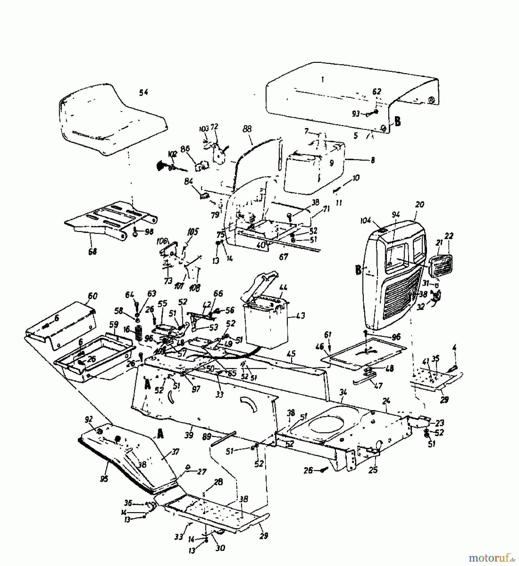  Super Tracteurs de pelouse Super 12-96 I/C 139-6520  (1989) Tableau de bord, Capot de moteur, Jupe