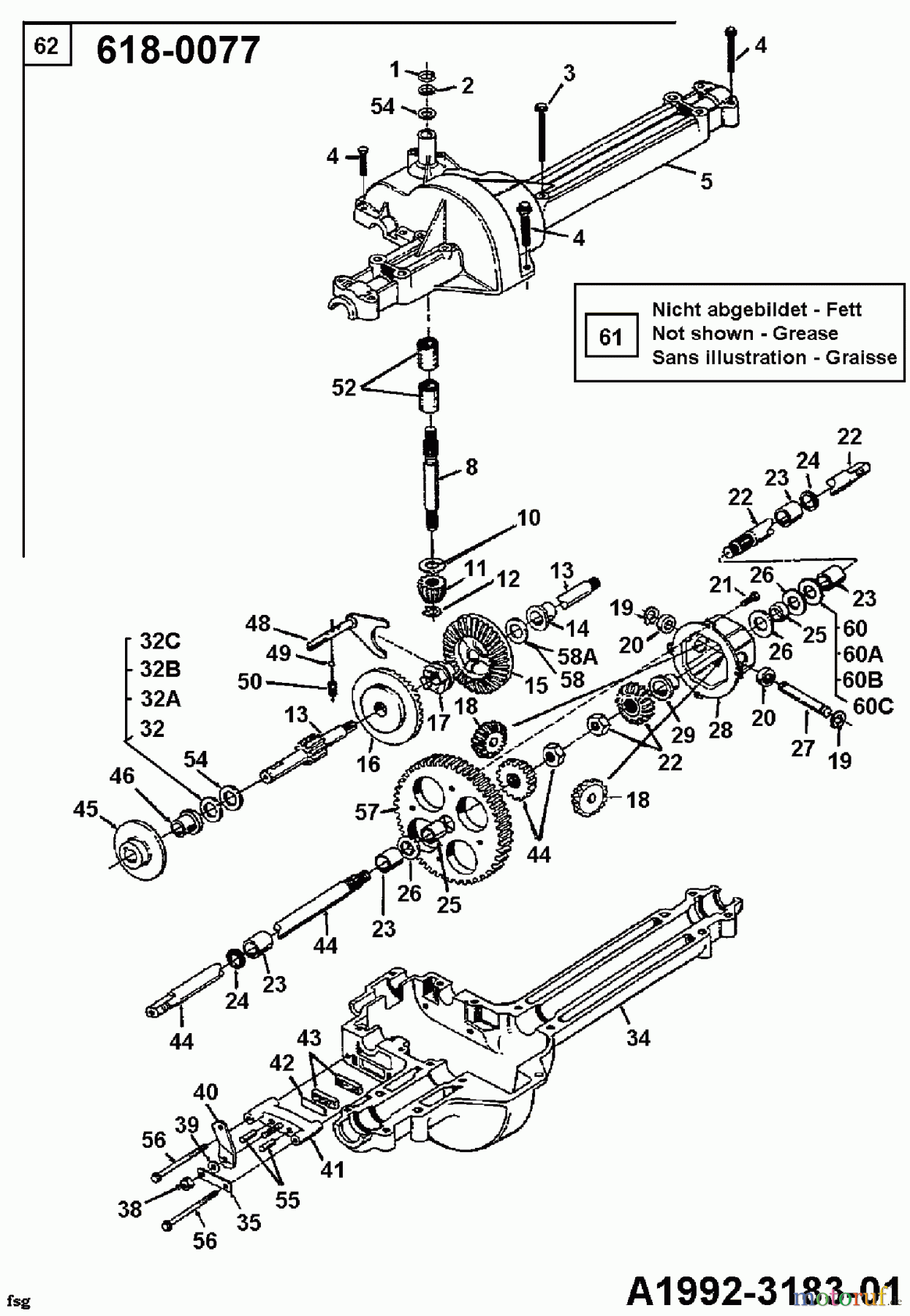  Bauhaus Tracteurs de pelouse Gardol 10.5/81 135B453D646  (1995) Boîte de vitesse 618-0077