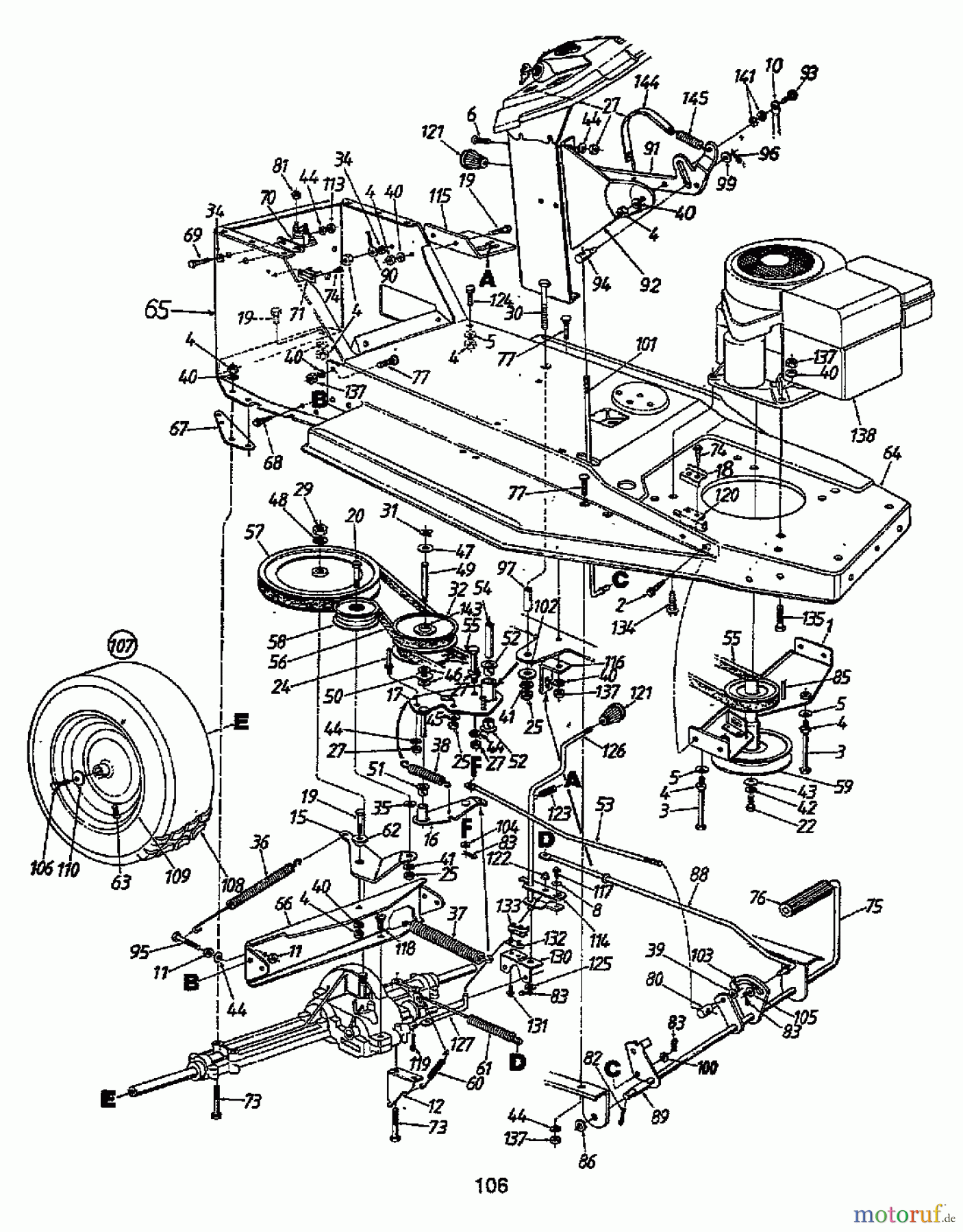  Motec Rasentraktoren GT 12 LR 132-451E632  (1992) Fahrantrieb, Motorkeilriemenscheibe, Pedal, Räder hinten