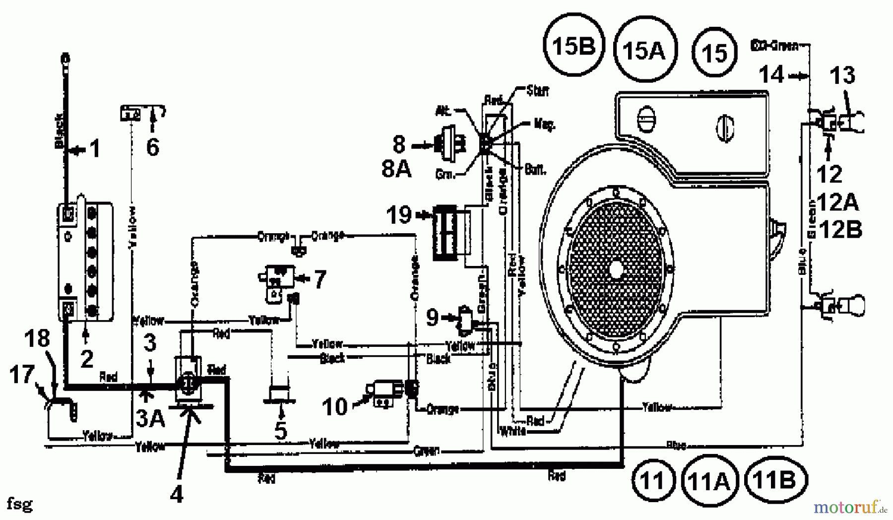  MTD Tracteurs de pelouse 12/36 133-470E600  (1993) Plan électrique cylindre simple