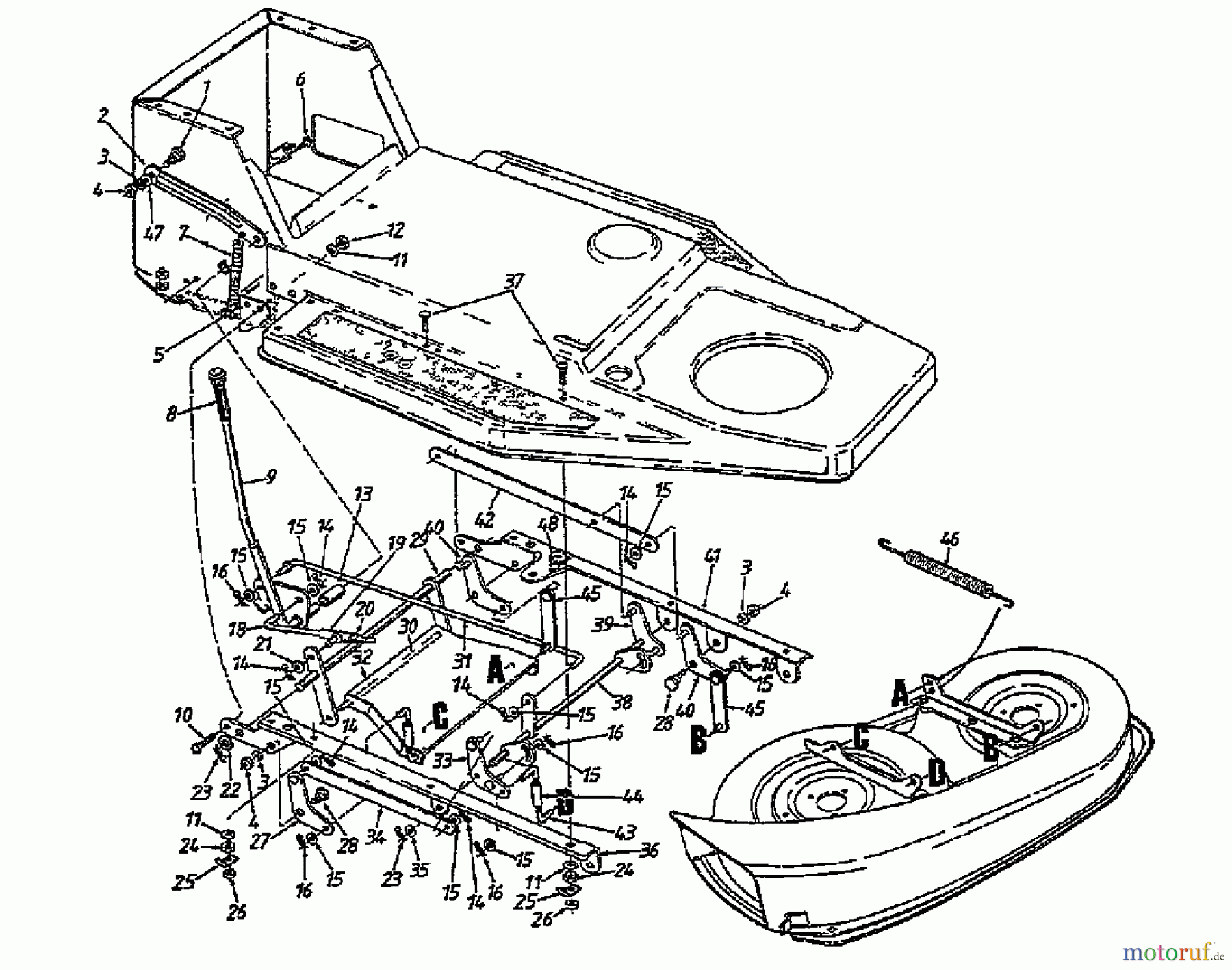  MTD Tracteurs de pelouse 11/81 132-332D  (1992) Relevage plateau de coupe