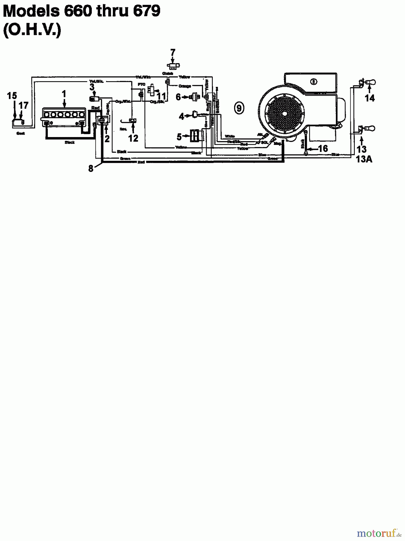  MTD Tracteurs de pelouse 11/30 133C679C600  (1993) Plan electrique pour O.H.V.