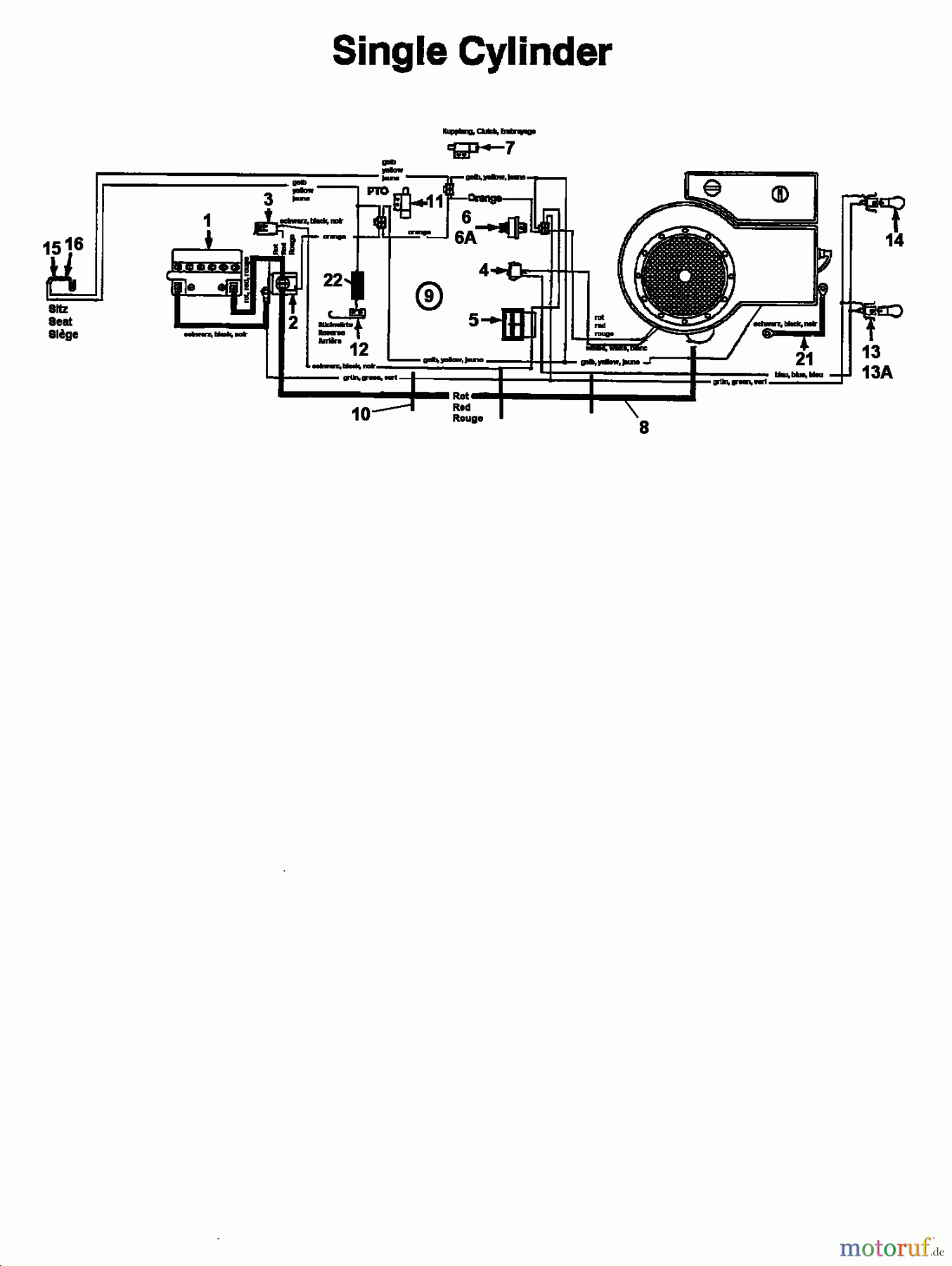  Super Tracteurs de pelouse Super 14-107 V 133S619G600  (1993) Plan électrique cylindre simple
