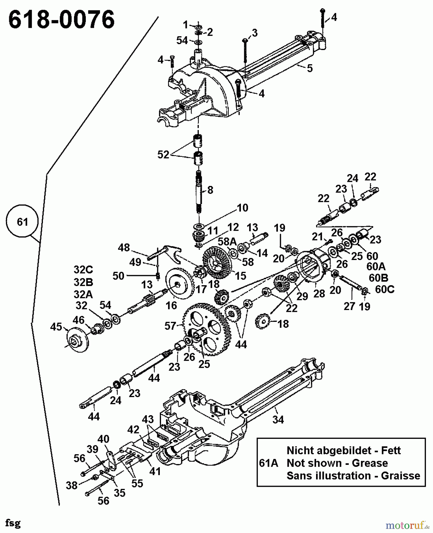  Bauhaus Tracteurs de pelouse 11/81 134C352D646  (1994) Boîte de vitesse 618-0076