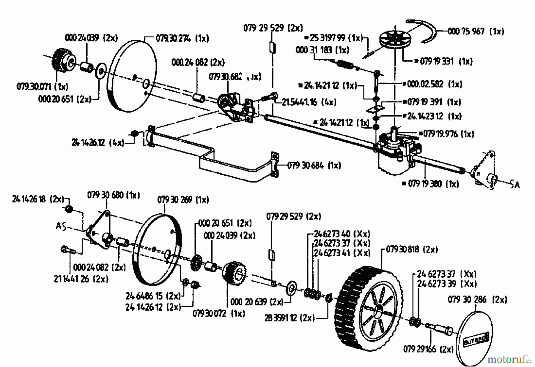 Gutbrod Tondeuse thermique tractée HB 48 RL 02815.01 (1994) Boîte de vitesse, Roues