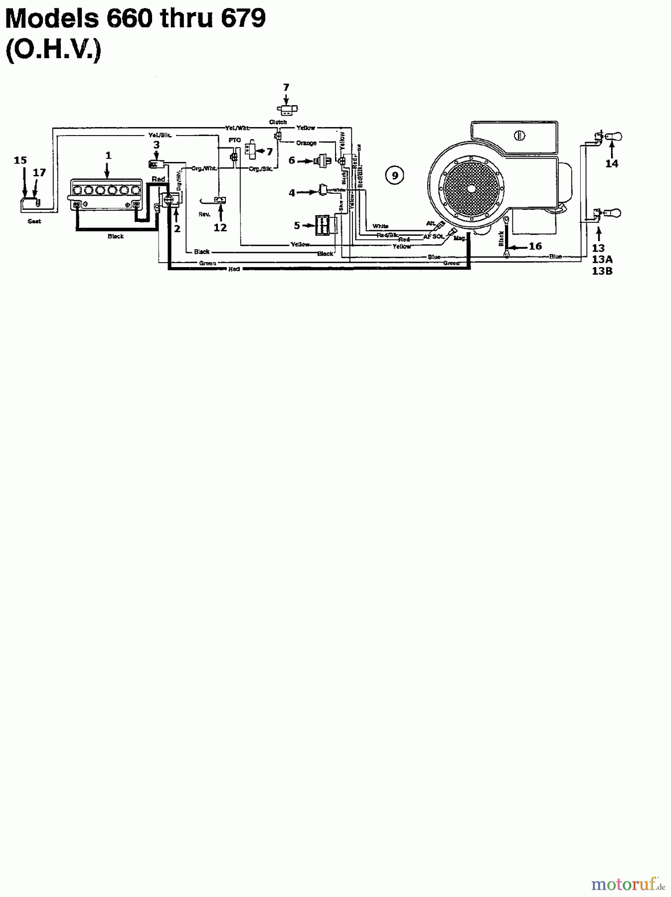  MTD Tracteurs de pelouse 665 E 135L665E678  (1995) Plan electrique pour O.H.V.