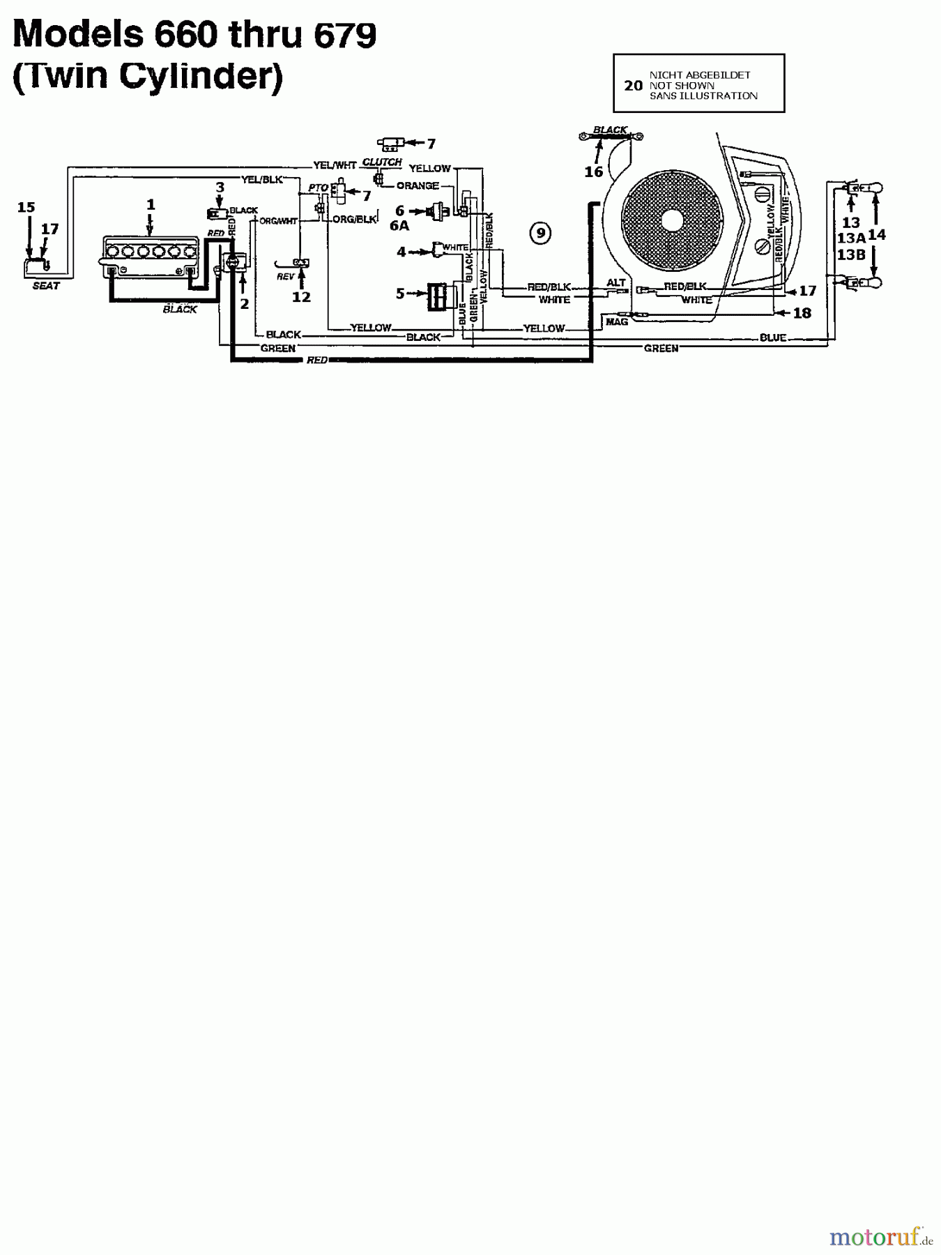  MTD Tracteurs de pelouse 12/76 HN 134K671C638  (1994) Plan électrique 2 cylindre