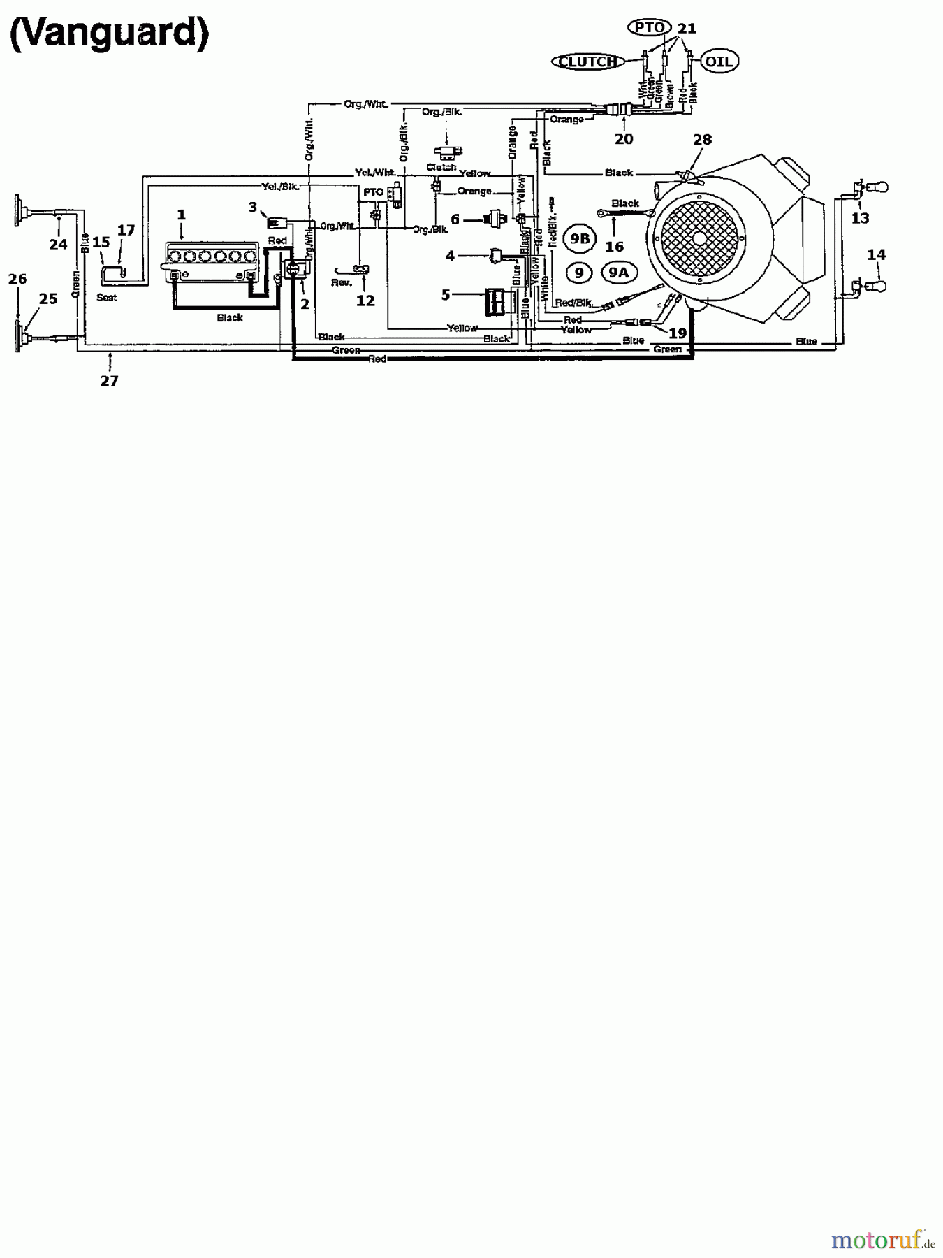  Raiffeisen Tracteurs de pelouse 114 N HYDRO 134S691G628  (1994) Plan électrique Vanguard