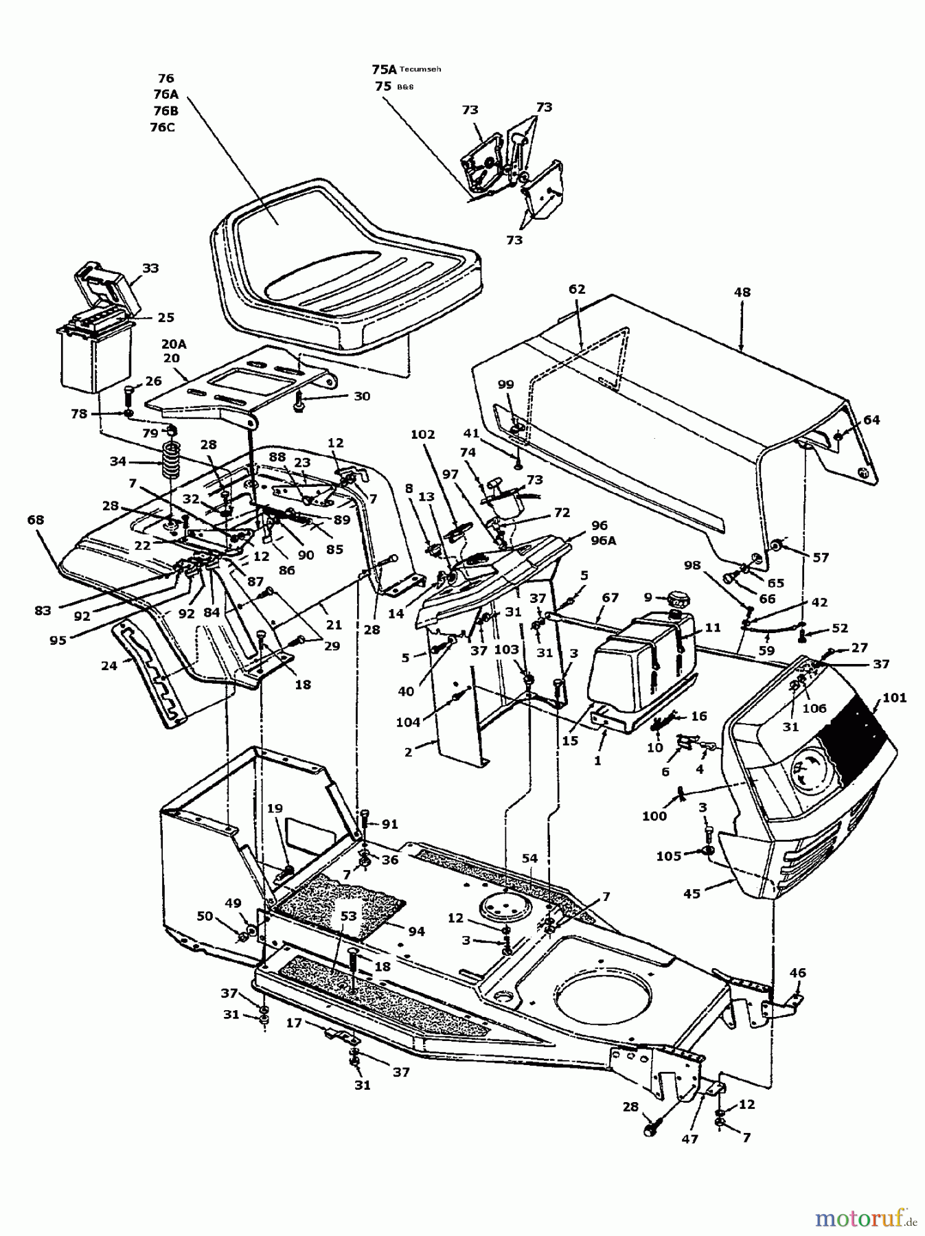  Raiffeisen Tracteurs de pelouse RMS 11-81 135C451D628  (1995) Tableau de bord, Capot de moteur, Jupe