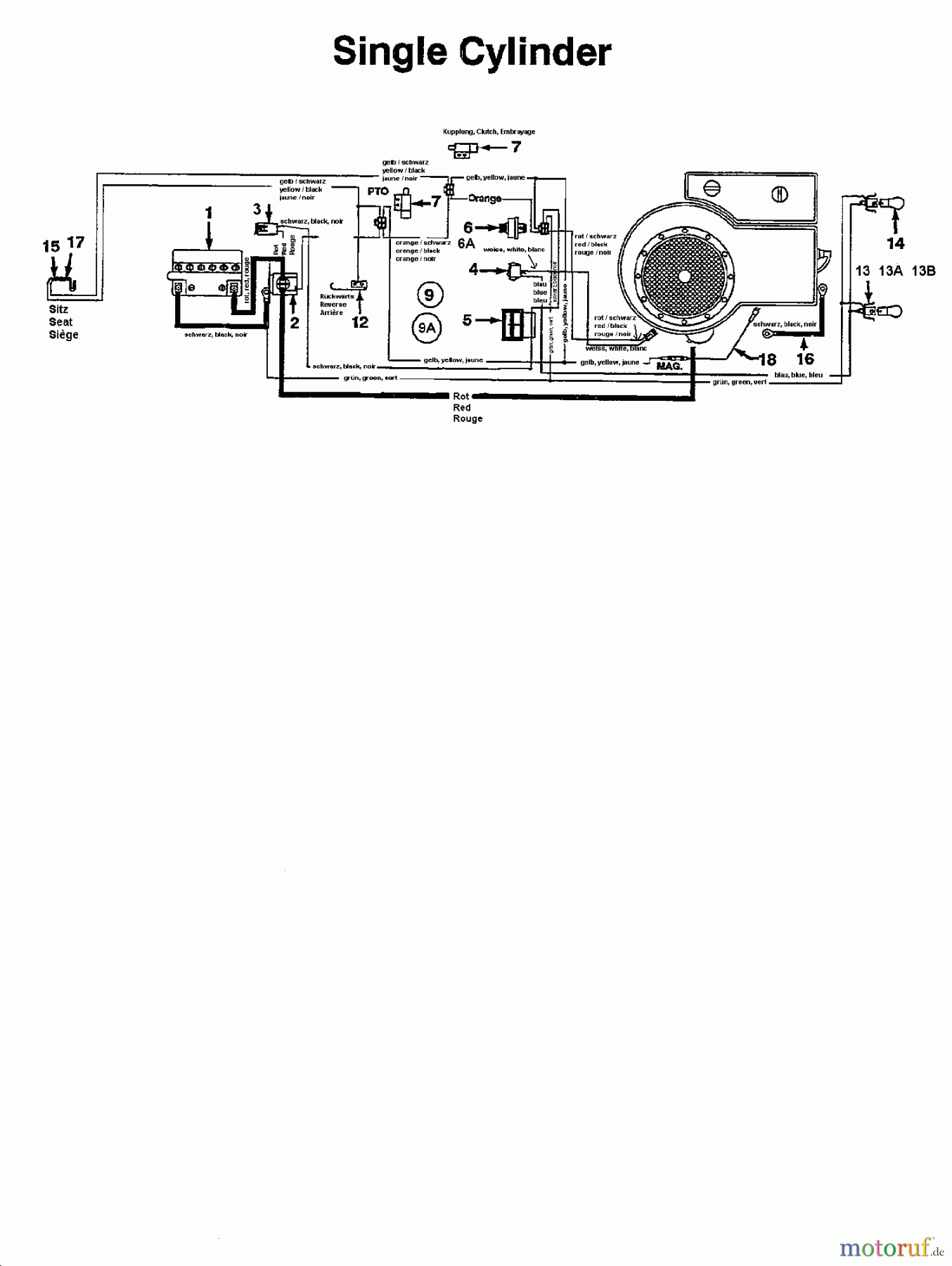  MTD Tracteurs de pelouse 13/96 135N675F678  (1995) Plan électrique cylindre simple