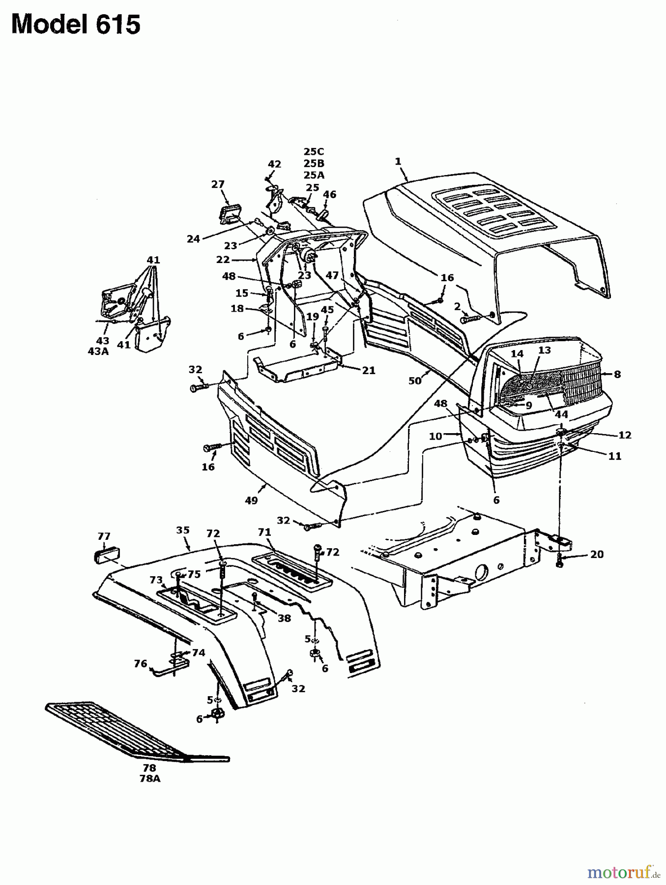  MTD Rasentraktoren 16/107 135T615G678  (1995) Armaturenbrett, Motorhaube, Sitzwanne