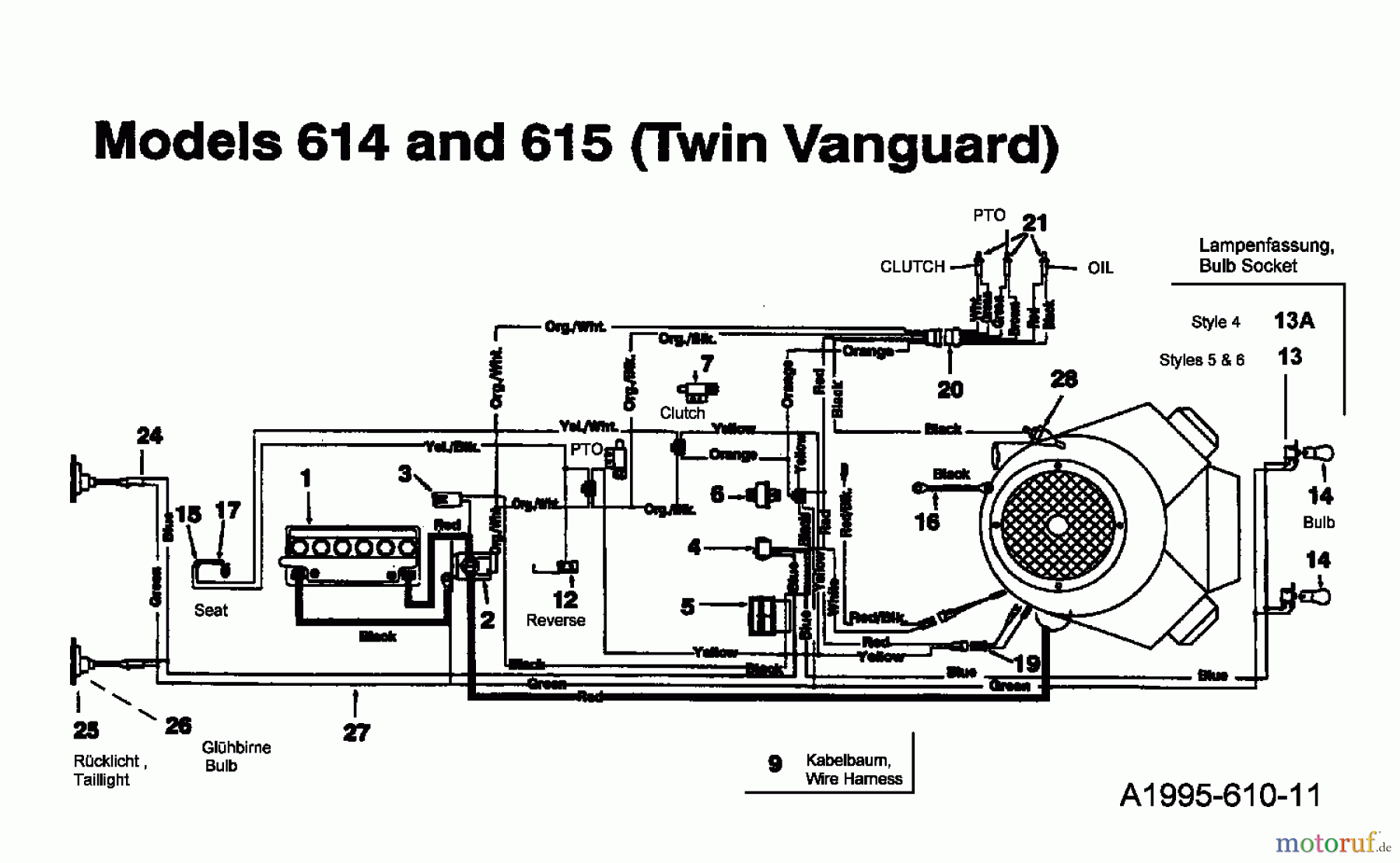  MTD Lawn tractors 16/107 135T615G678  (1995) Wiring diagram Vanguard