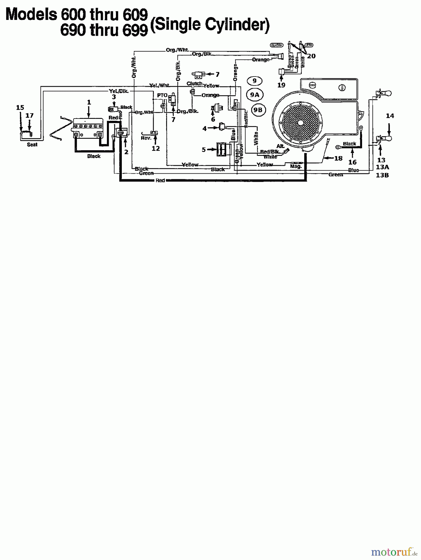  MTD Tracteurs de pelouse H 165 135T695G678  (1995) Plan électrique cylindre simple
