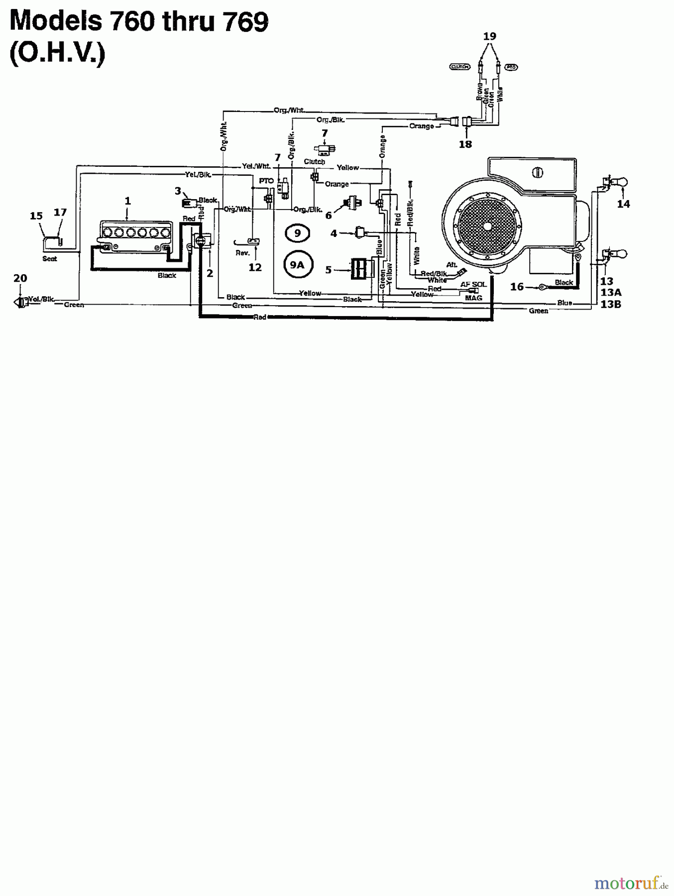  Motec Lawn tractors GT 160 RD 135T764N632  (1995) Wiring diagram for O.H.V.