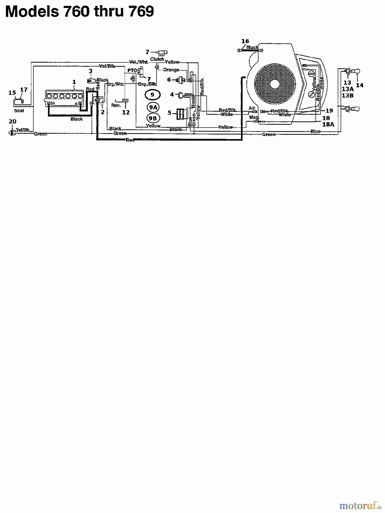  MTD Tracteurs de pelouse 125/102 134K765N678  (1994) Plan électrique