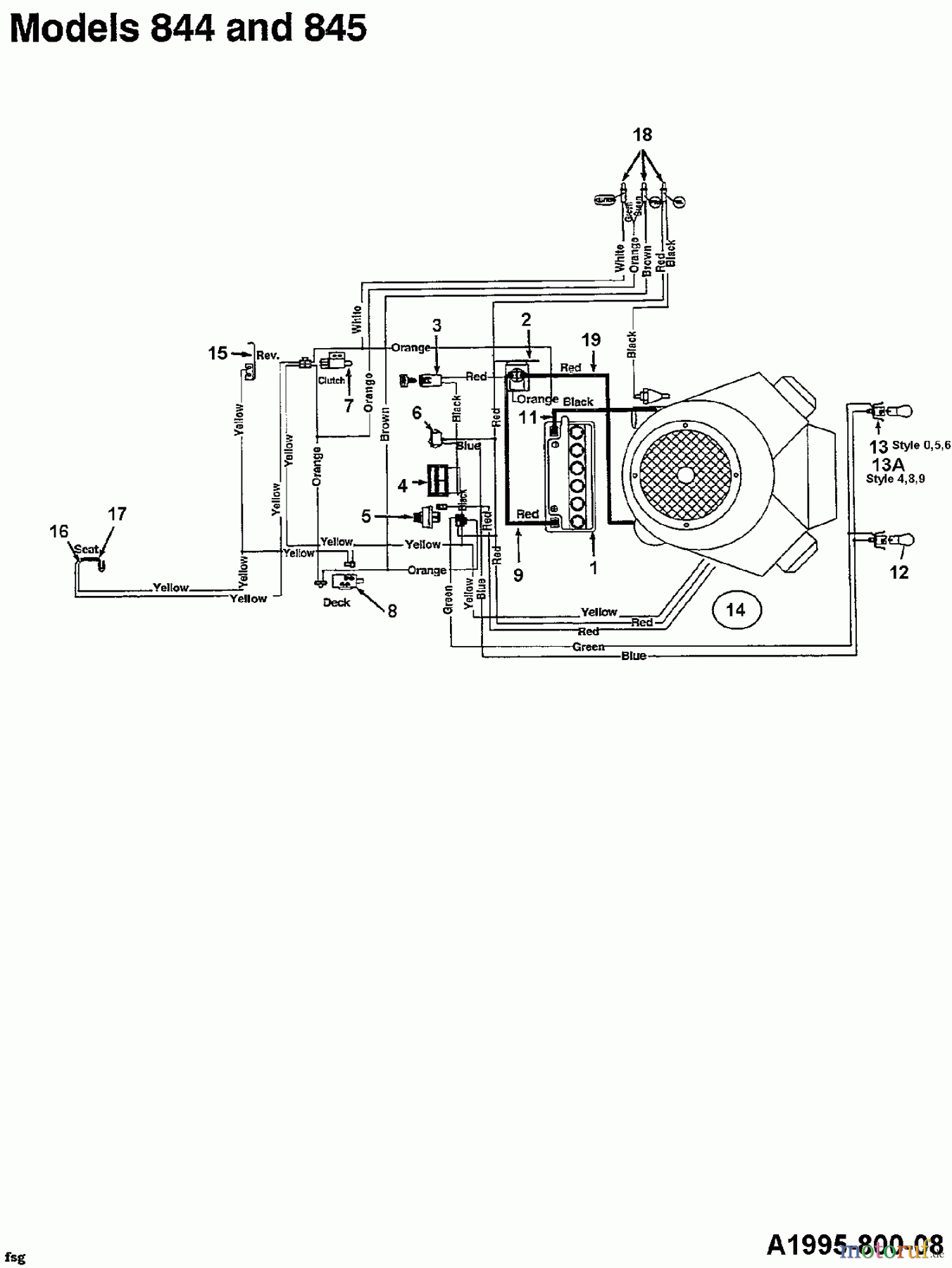  MTD Tracteurs de jardin U 845 H 144U845H678  (1994) Plan électrique
