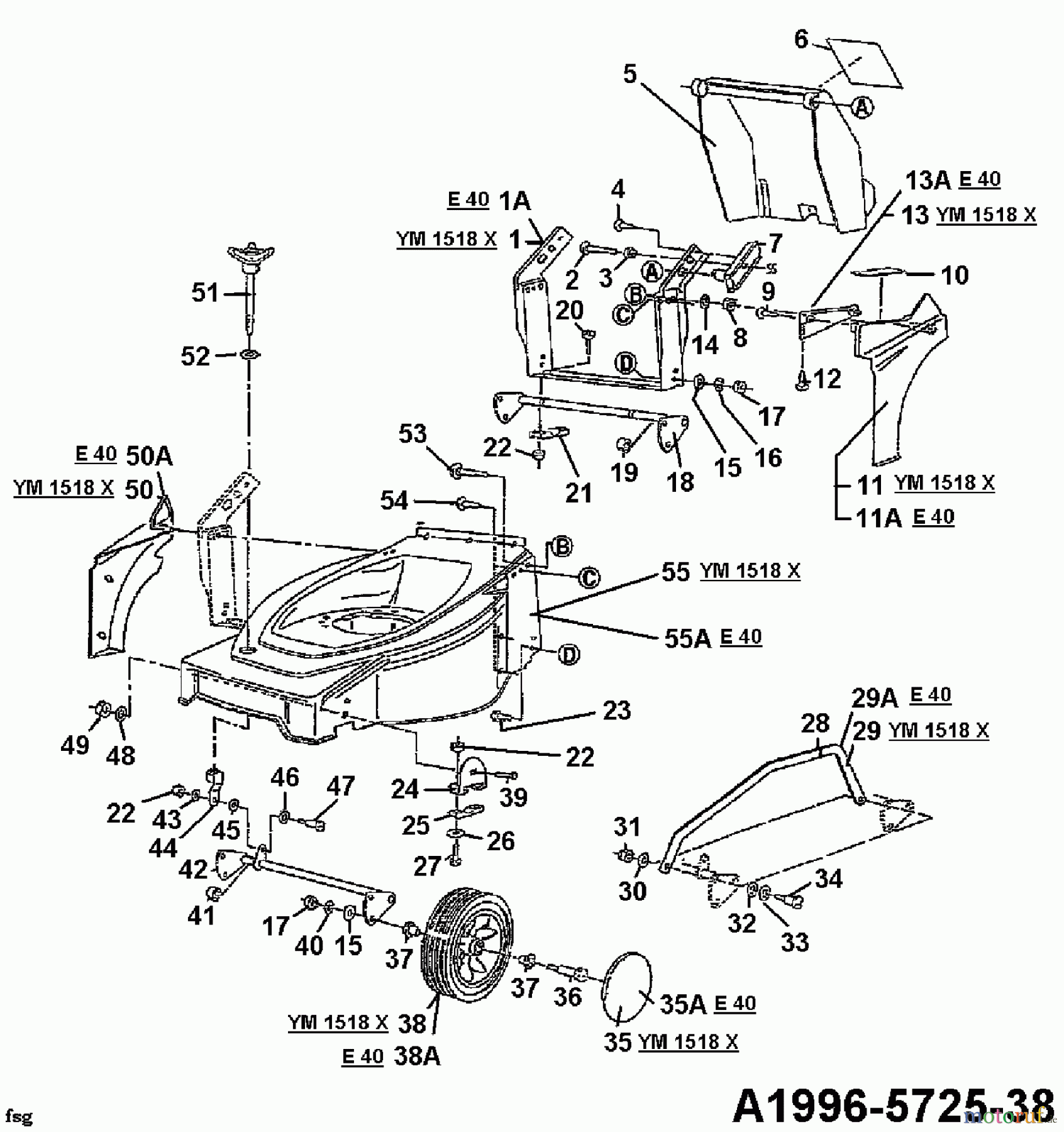  MTD Tondeuse électrique E 40 04030.04  (1996) Roues avant, Réglage hauteur de coupe
