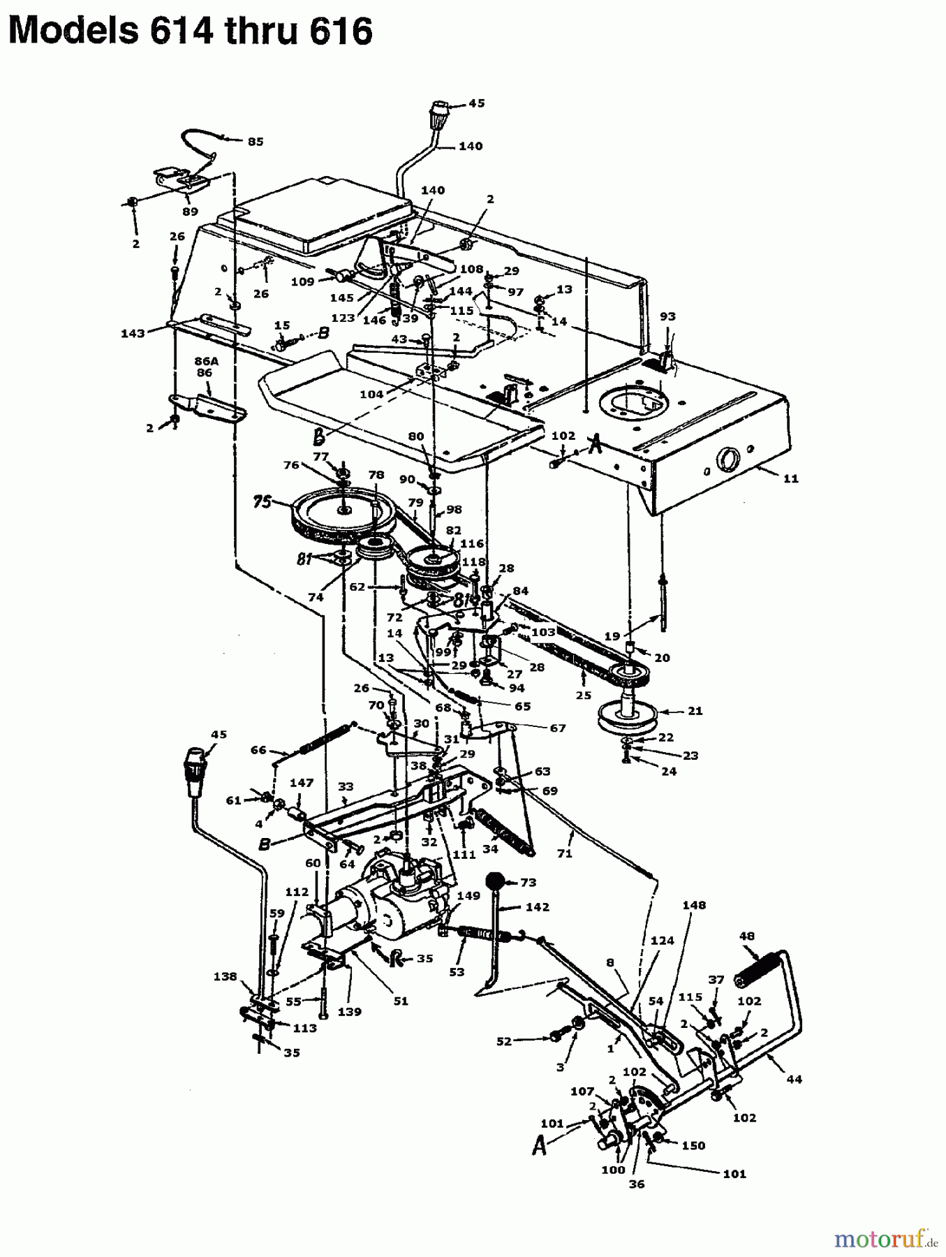  MTD Rasentraktoren F 145 136M615G678  (1996) Fahrantrieb, Motorkeilriemenscheibe, Pedal