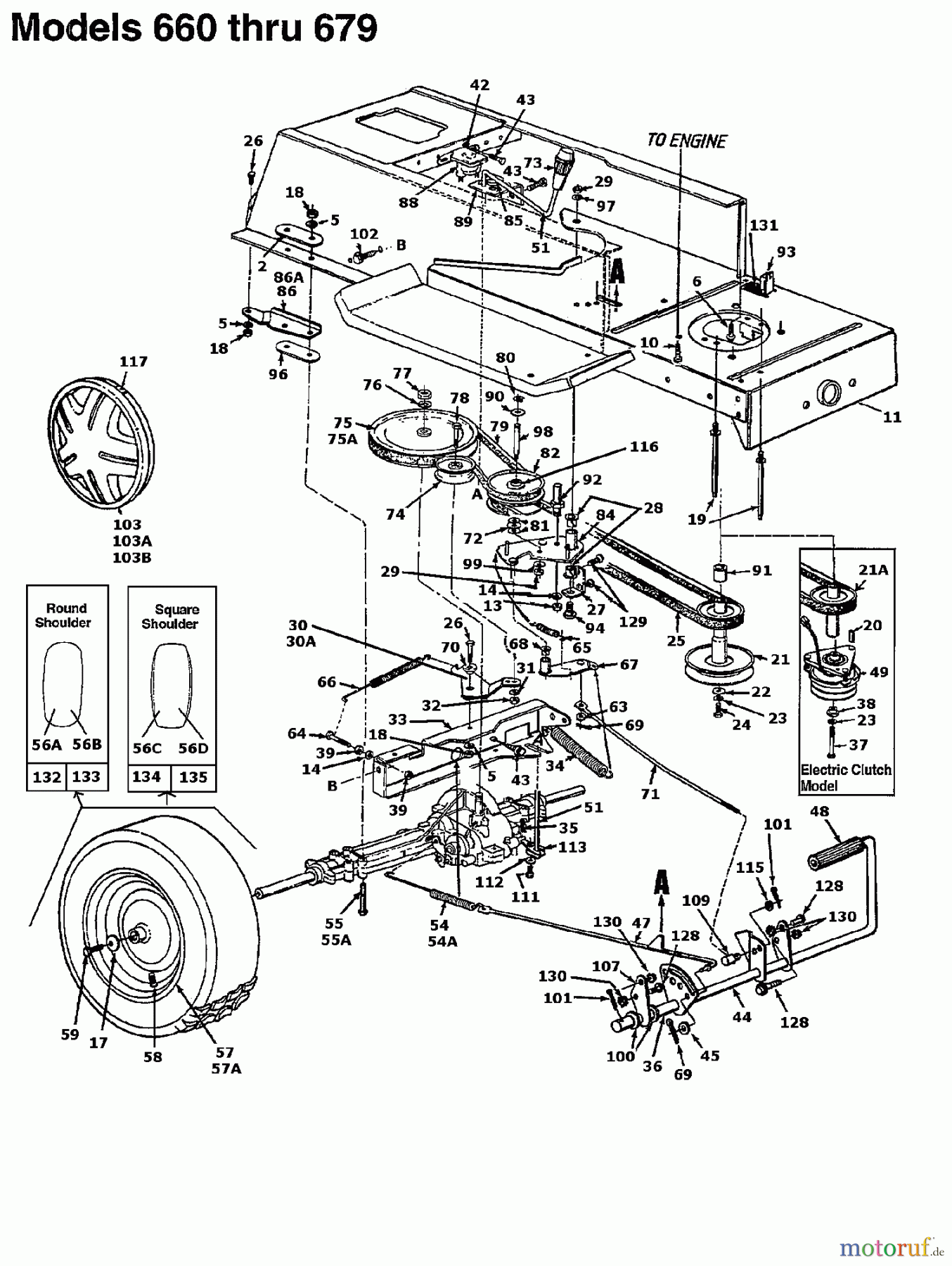  MTD Tracteurs de pelouse B 160 136T675G678  (1996] Embrayage électromagnétique, Entraînement de roulement, Poulie moteur