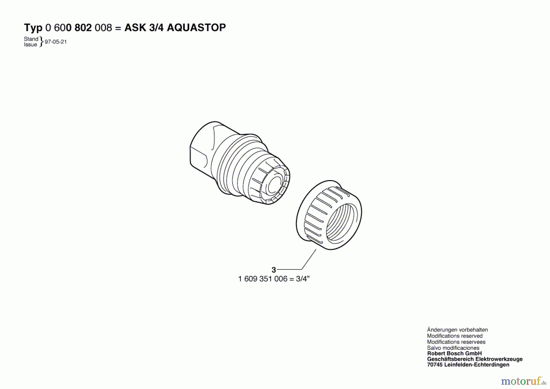  Bosch Wassertechnik Hahnanschlussstück ASK 3/4 AQUASTOP Seite 1