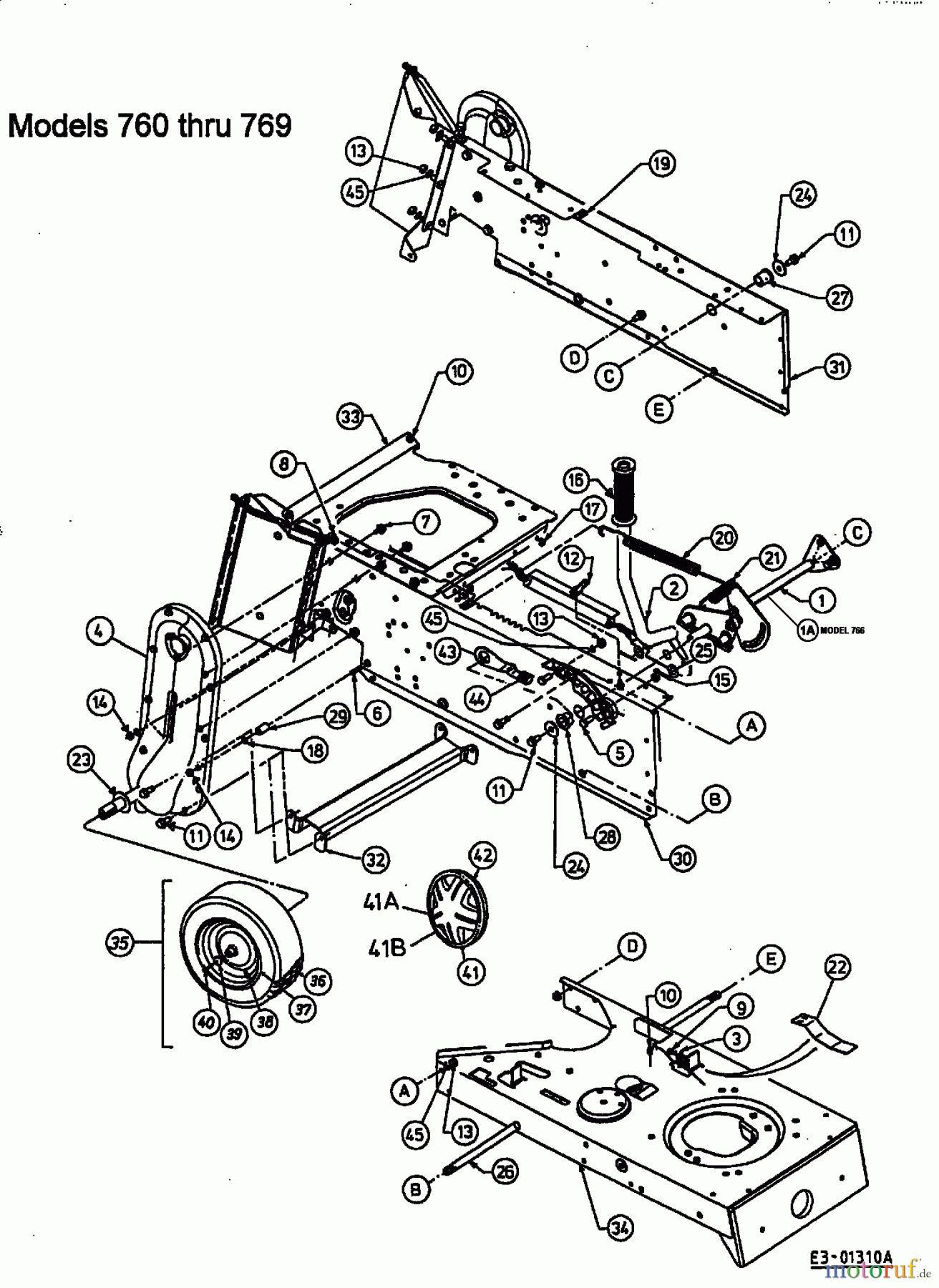  Bricolage Tracteurs de pelouse 130/102 136N762N615  (1996) Relevage plateau de coupe, Chassis arrière, Roues arrière