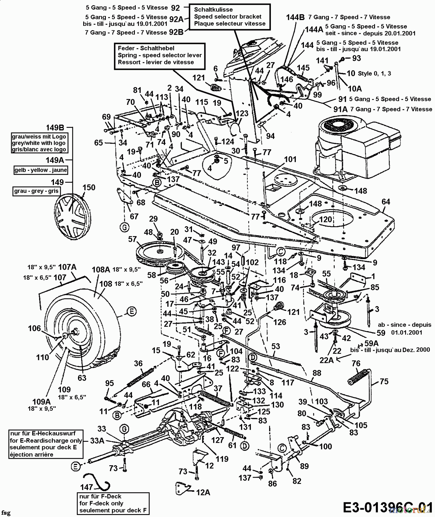  Univert Tracteurs de pelouse 130 BF 13AA47UF663  (2000) Entraînement de roulement, Poulie moteur, Pedale, Roues arrière